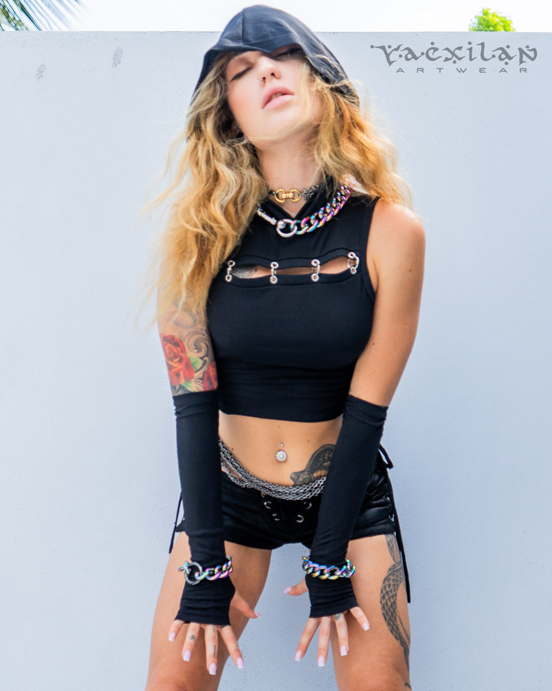 Crop Top Rings Hooded and Gloves / Knits - BLACK RINGS