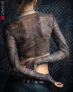 Crop-Top Woman / Longsleeve Soft Mesh -PSYCHEDELIKA GALACTIKA - Yacxilan Artwear