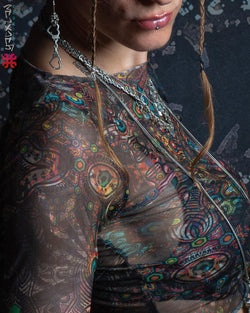 Crop-Top Woman / Longsleeve Soft Mesh -PSYCHEDELIKA GALACTIKA - Yacxilan Artwear