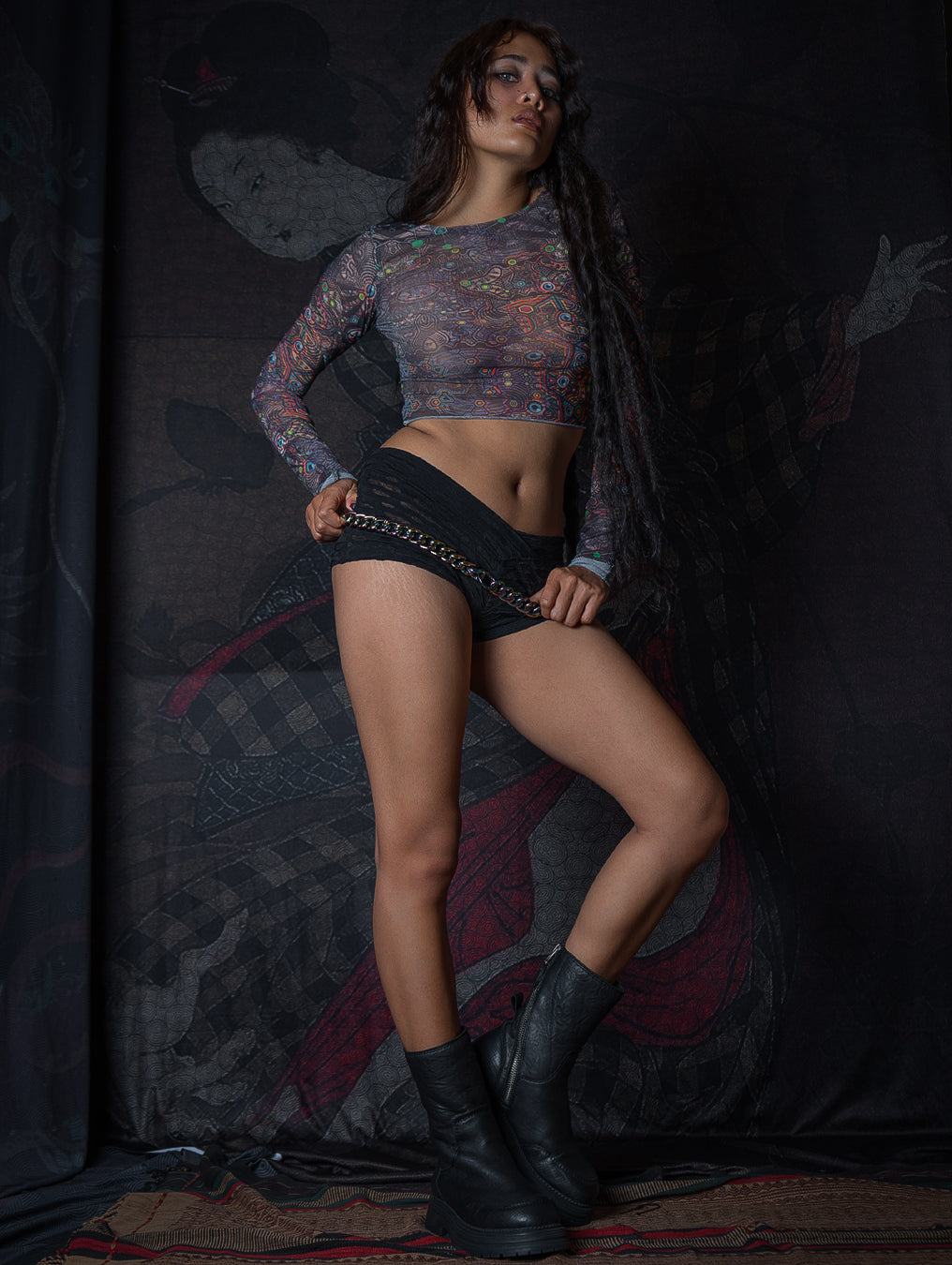 Crop Top Longsleeves / Soft Mesh - PSYCHEDELIKA GALACTIKA