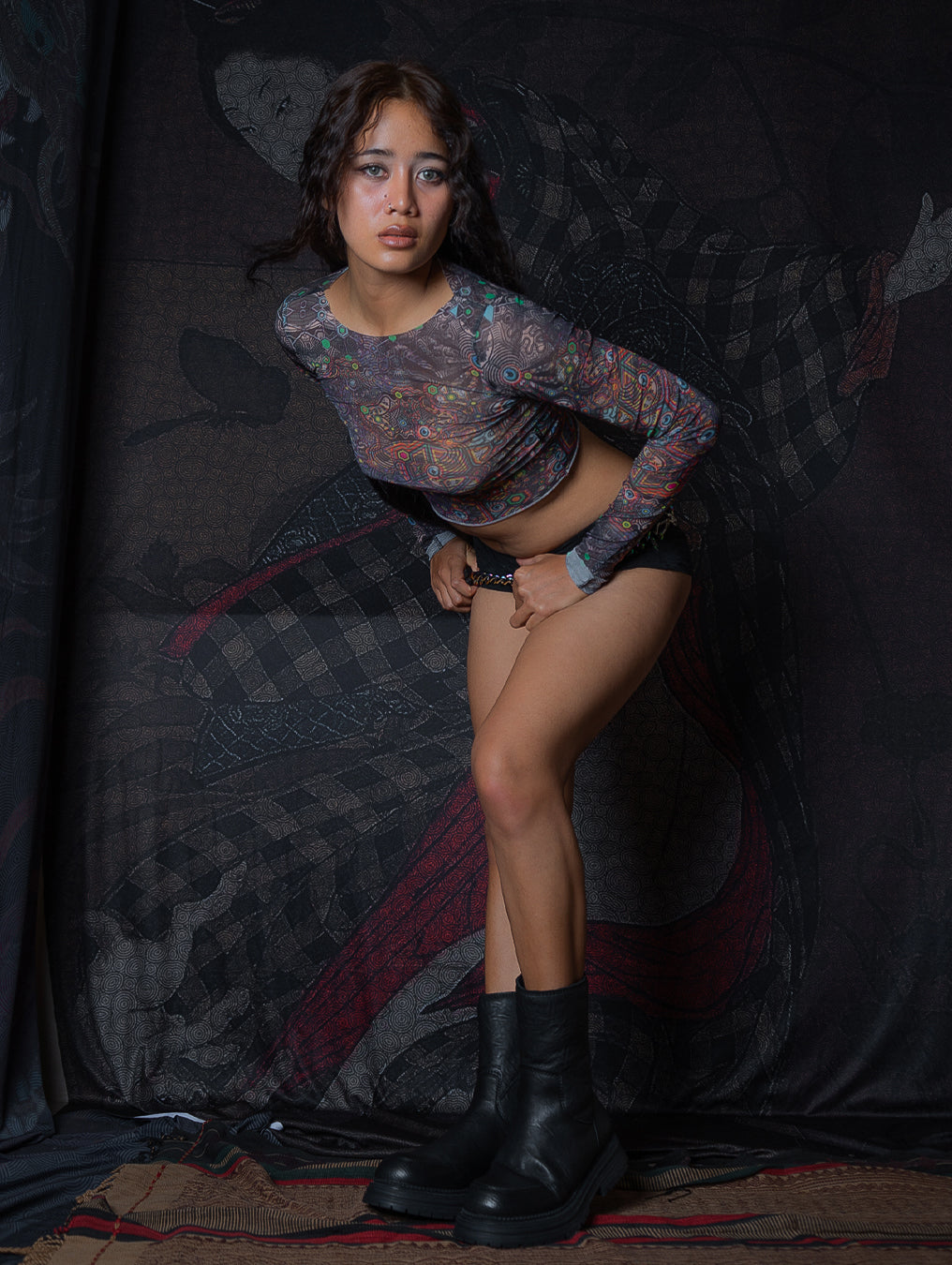 Crop Top Longsleeves / Soft Mesh - PSYCHEDELIKA GALACTIKA