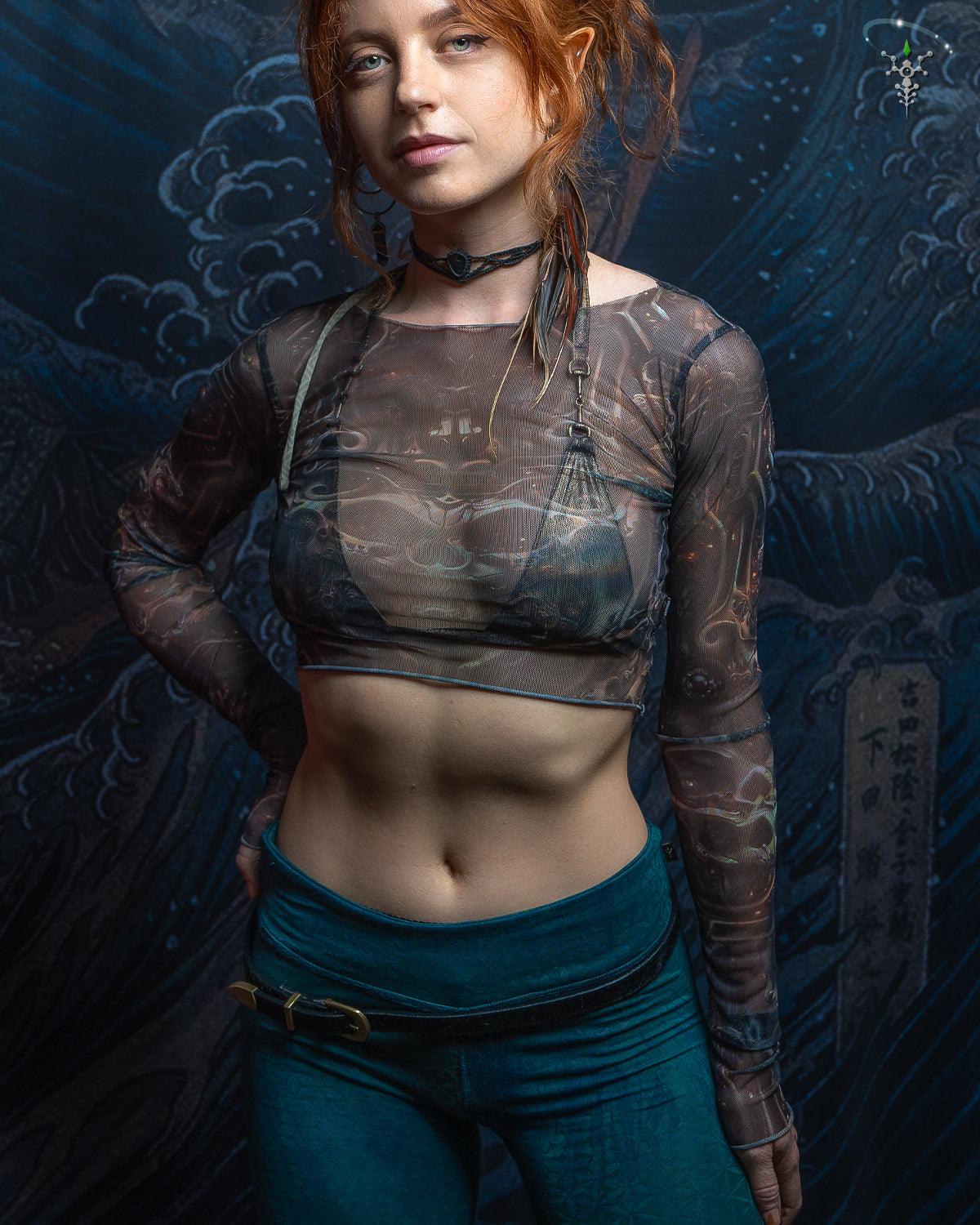 Crop-Top Woman / Longsleeve Soft Mesh - SKULLOHOLIC - Yacxilan Artwear