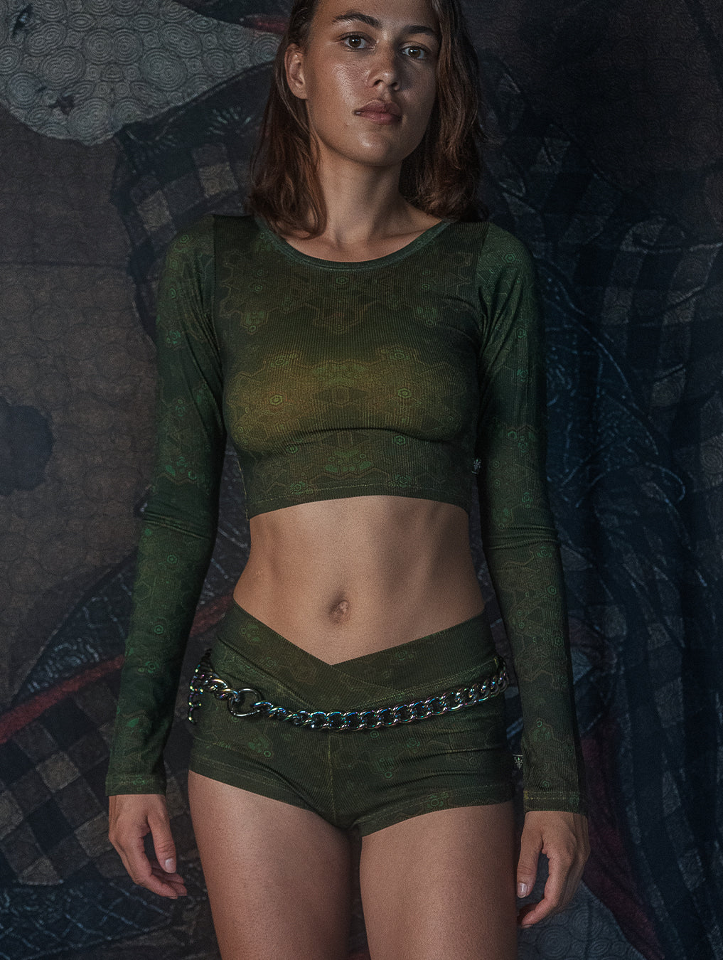 Crop-Top Longsleeve / Flatrib - ATLANTHEON MOSS