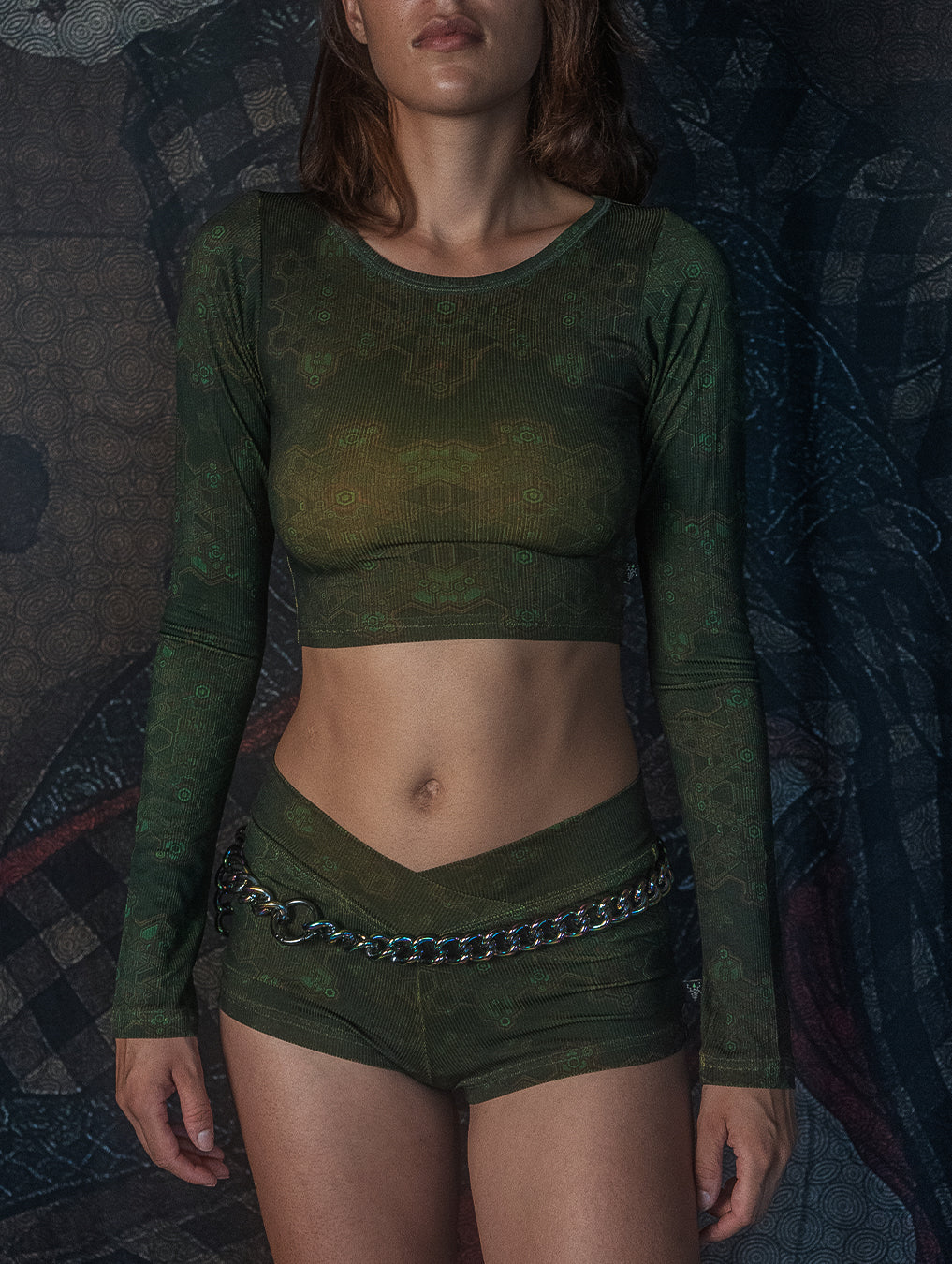 Crop-Top Longsleeve / Flatrib - ATLANTHEON MOSS