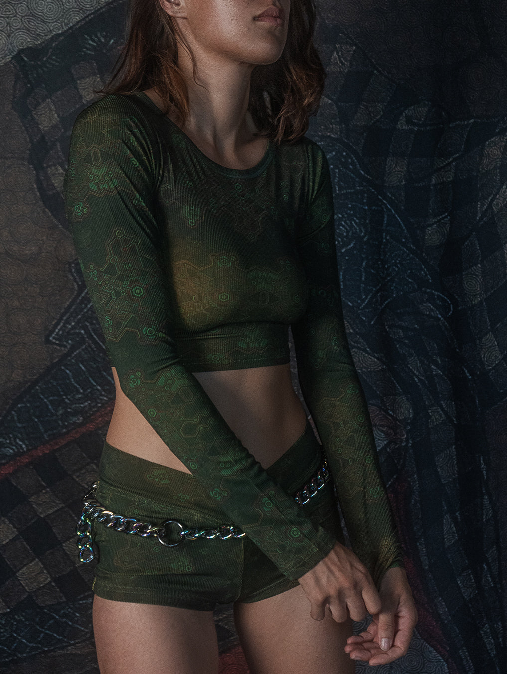 Crop-Top Longsleeve / Flatrib - ATLANTHEON MOSS