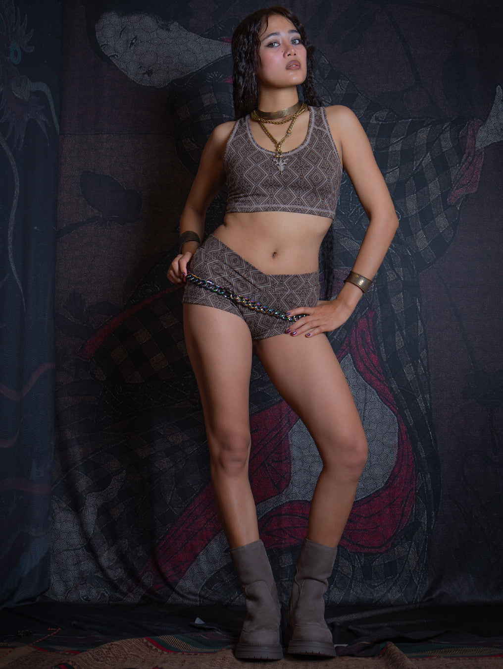 Crop-Top Back Free / Woven Knits - TRIBAL WALNUT