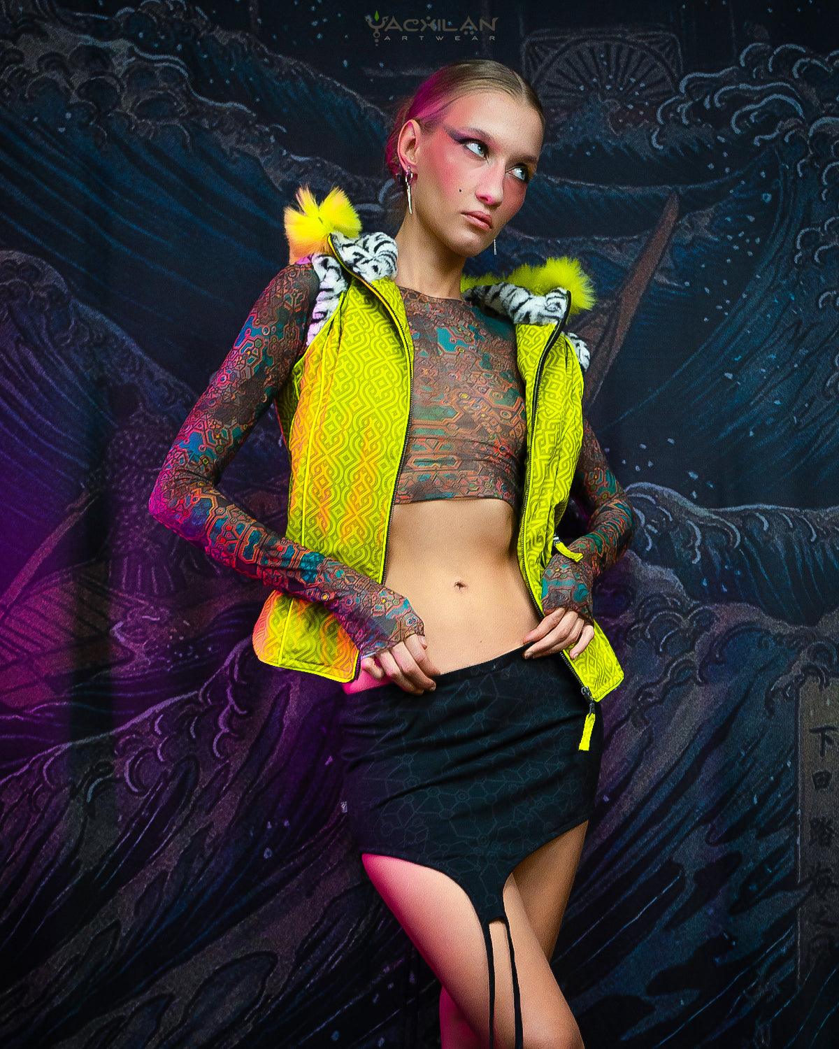 Jacket Sleeveless Woman / Waterproof Rabbit Fur Lining - Yellow PERSIAN - Yacxilan Artwear