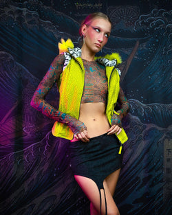 Jacket Sleeveless Woman / Waterproof Rabbit Fur Lining - Yellow PERSIAN - Yacxilan Artwear