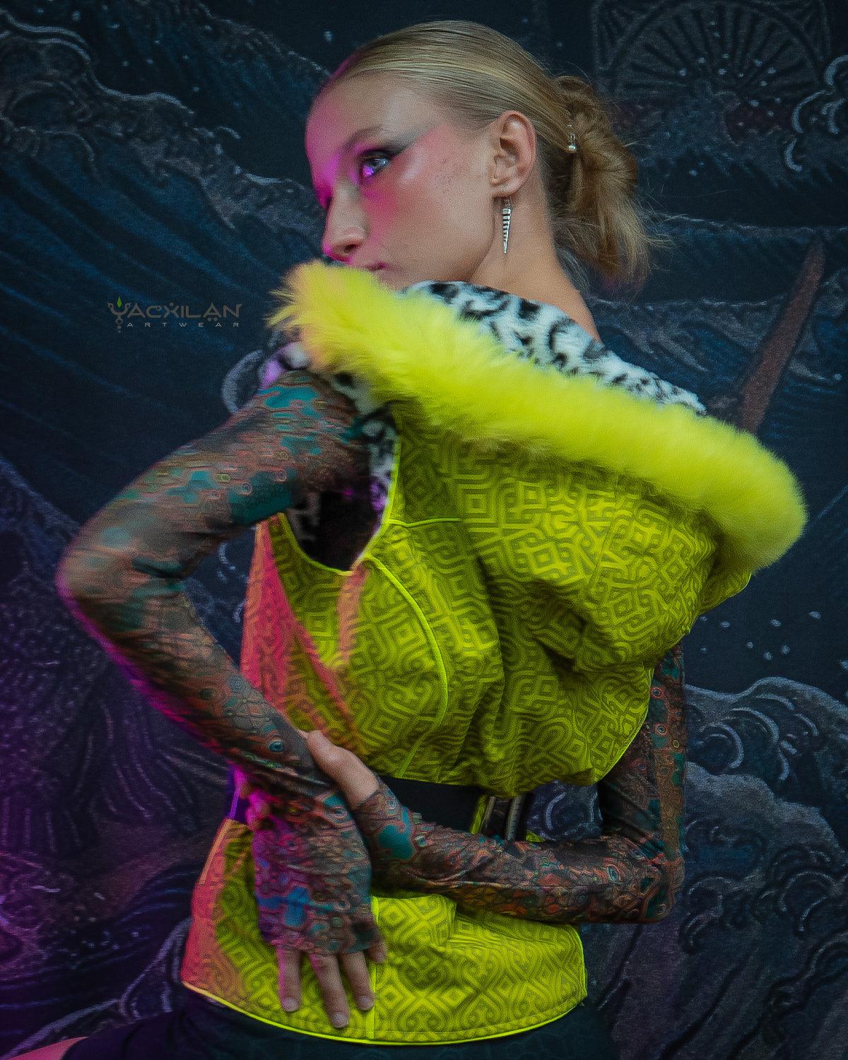 Jacket Sleeveless Woman / Waterproof Rabbit Fur Lining - Yellow PERSIAN - Yacxilan Artwear