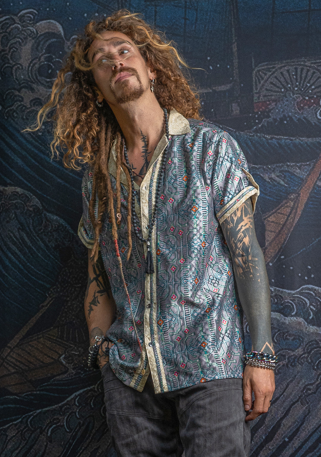 Shirt Men DOLCE Half Sleeves / Lace Cream Border - HUIRRARIKA