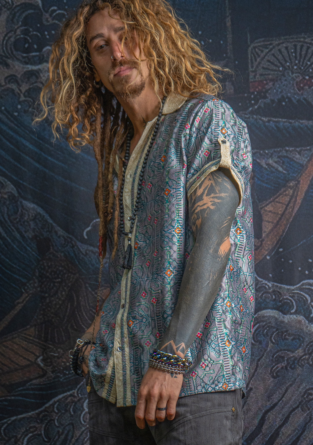 Shirt Men DOLCE Half Sleeves / Lace Cream Border - HUIRRARIKA