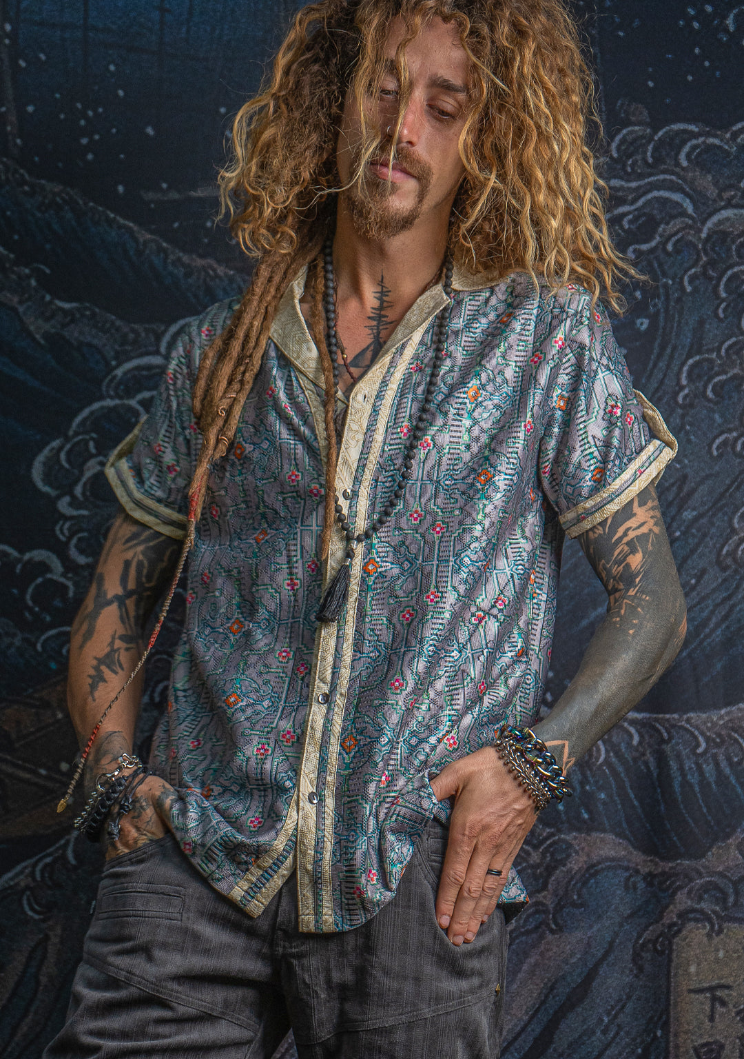 Shirt Men DOLCE Half Sleeves / Lace Cream Border - HUIRRARIKA