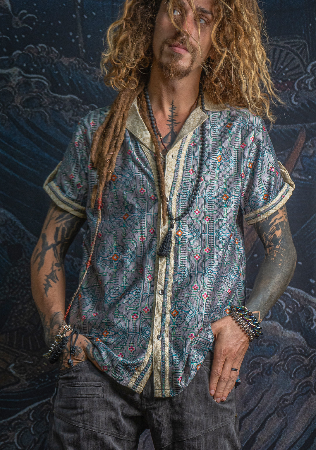 Shirt Men DOLCE Half Sleeves / Lace Cream Border - HUIRRARIKA