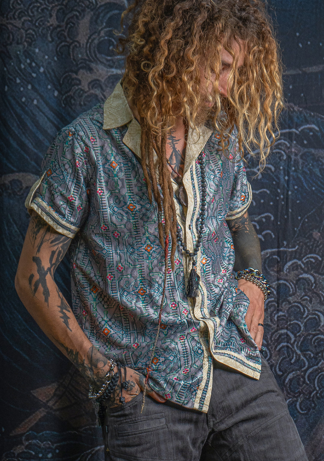 Shirt Men DOLCE Half Sleeves / Lace Cream Border - HUIRRARIKA