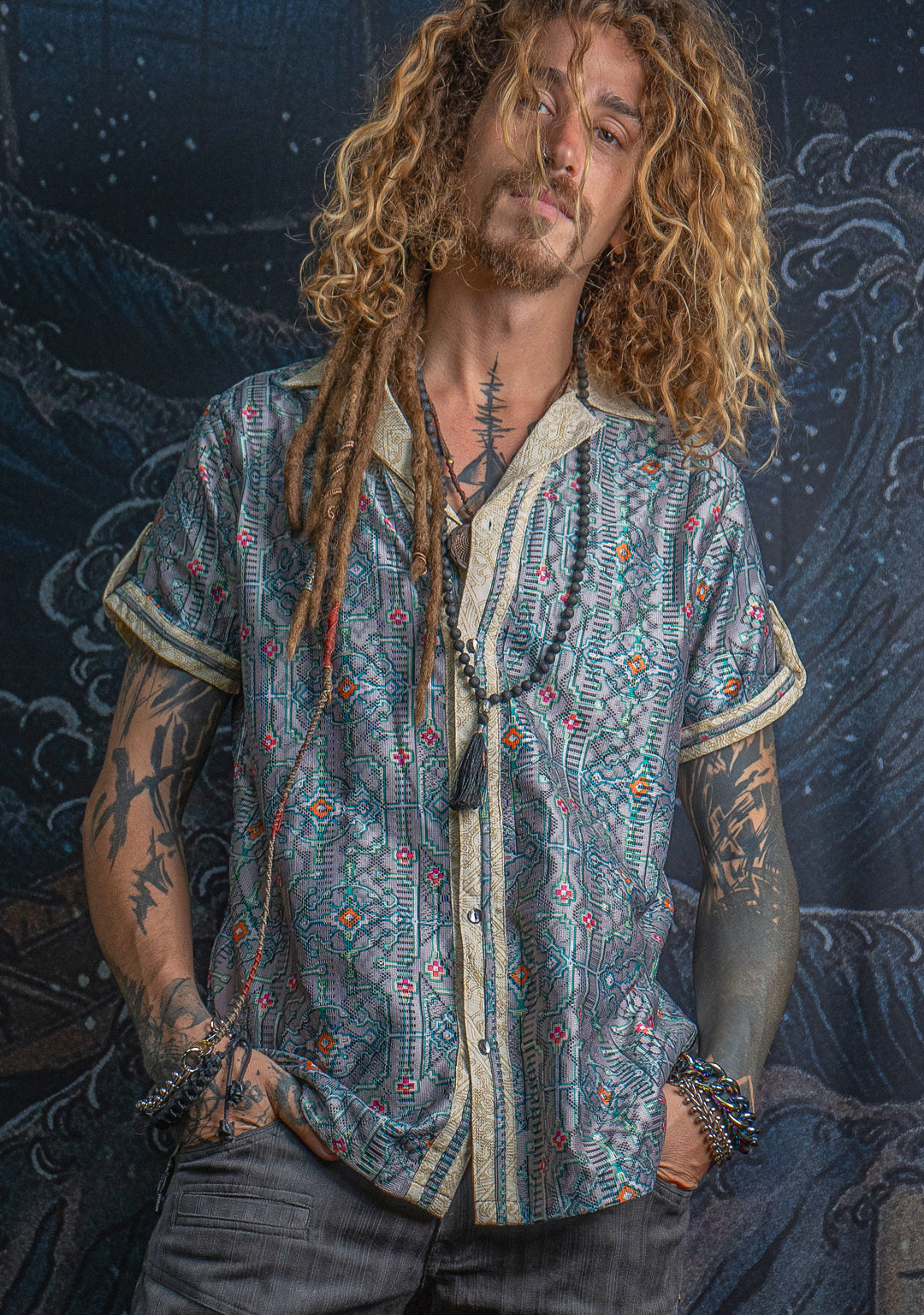 Shirt Men DOLCE Half Sleeves / Lace Cream Border - HUIRRARIKA