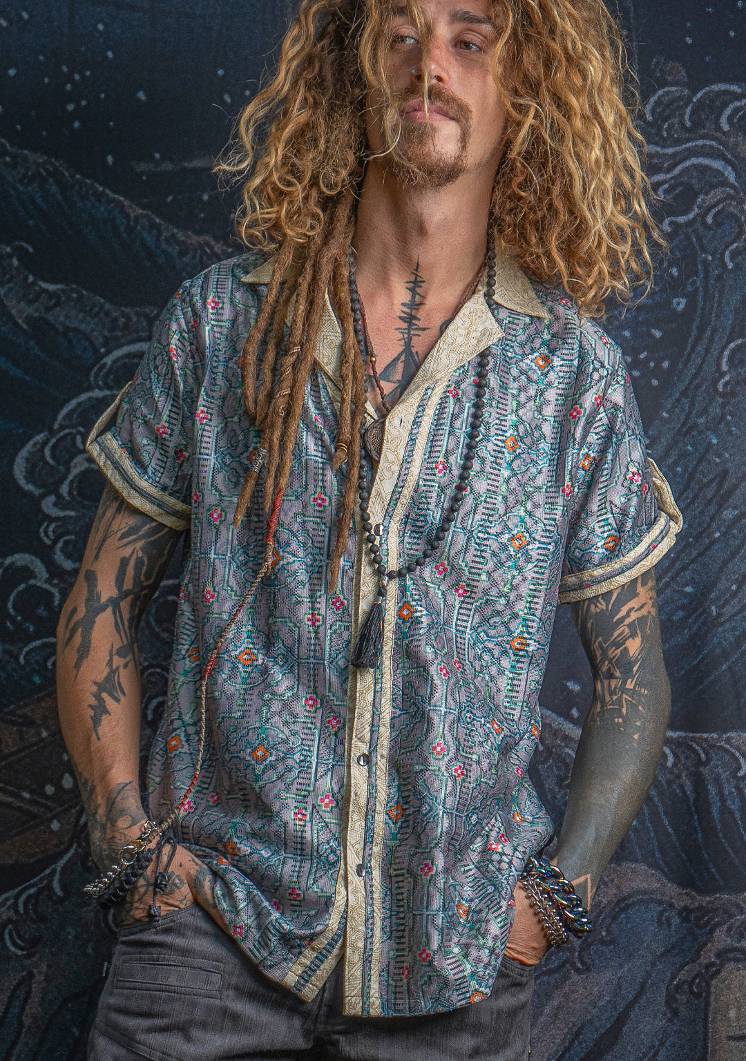 Shirt Men DOLCE Half Sleeves / Lace Cream Border - HUIRRARIKA