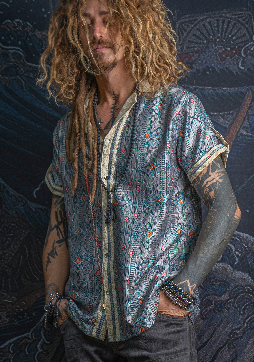 Shirt Men DOLCE Half Sleeves / Lace Cream Border - HUIRRARIKA