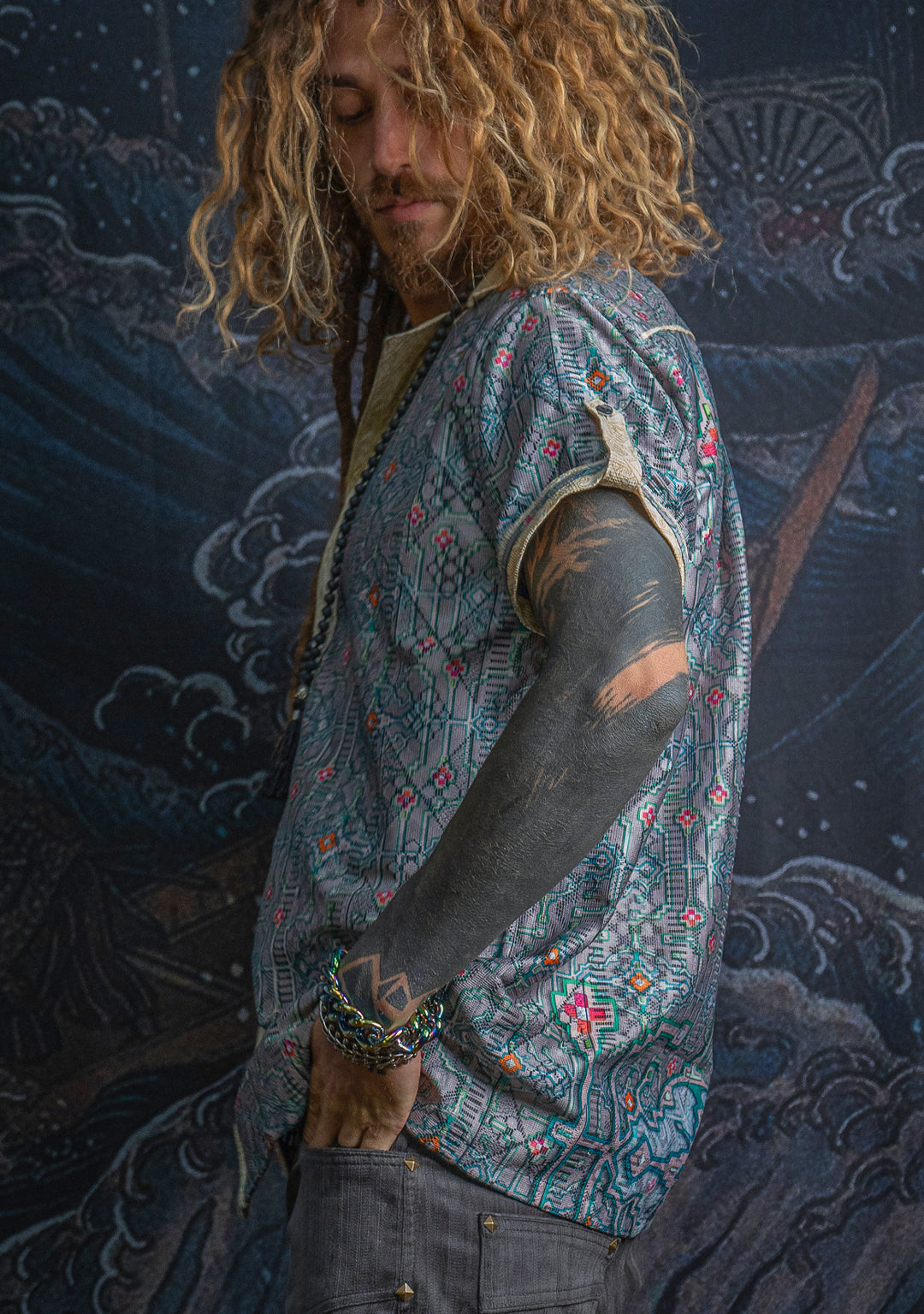 Shirt Men DOLCE Half Sleeves / Lace Cream Border - HUIRRARIKA