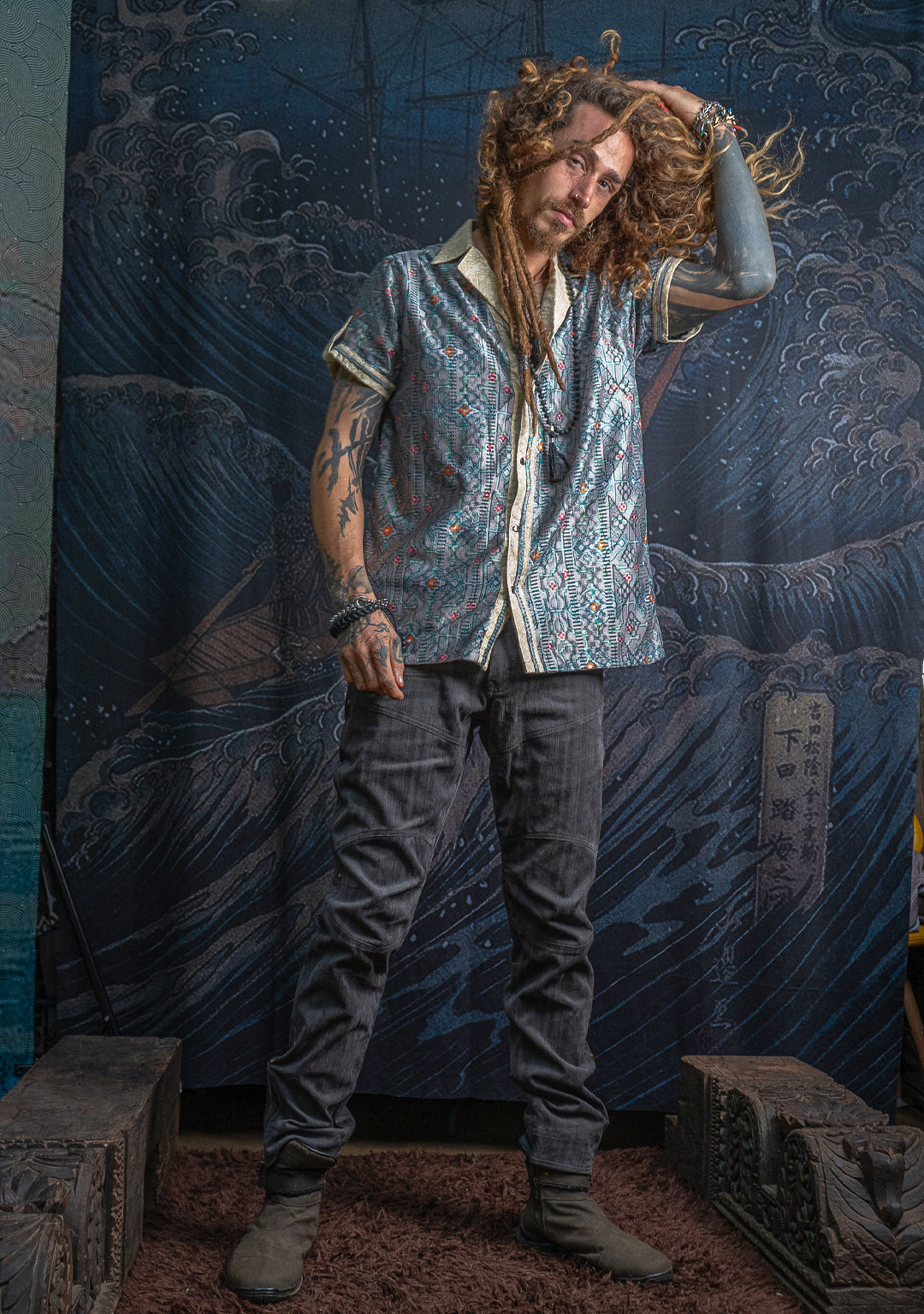 Shirt Men DOLCE Half Sleeves / Lace Cream Border - HUIRRARIKA