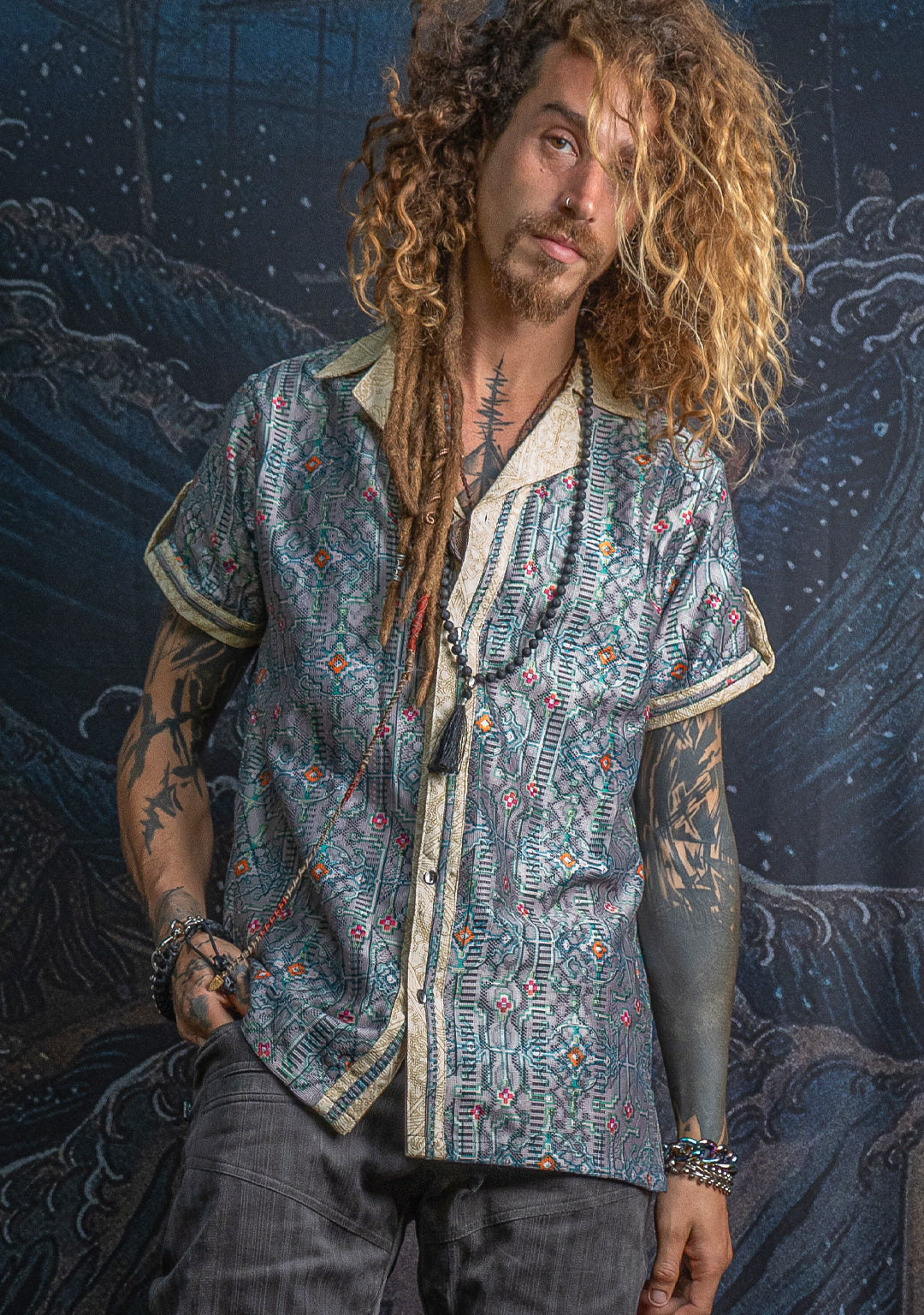 Shirt Men DOLCE Half Sleeves / Lace Cream Border - HUIRRARIKA