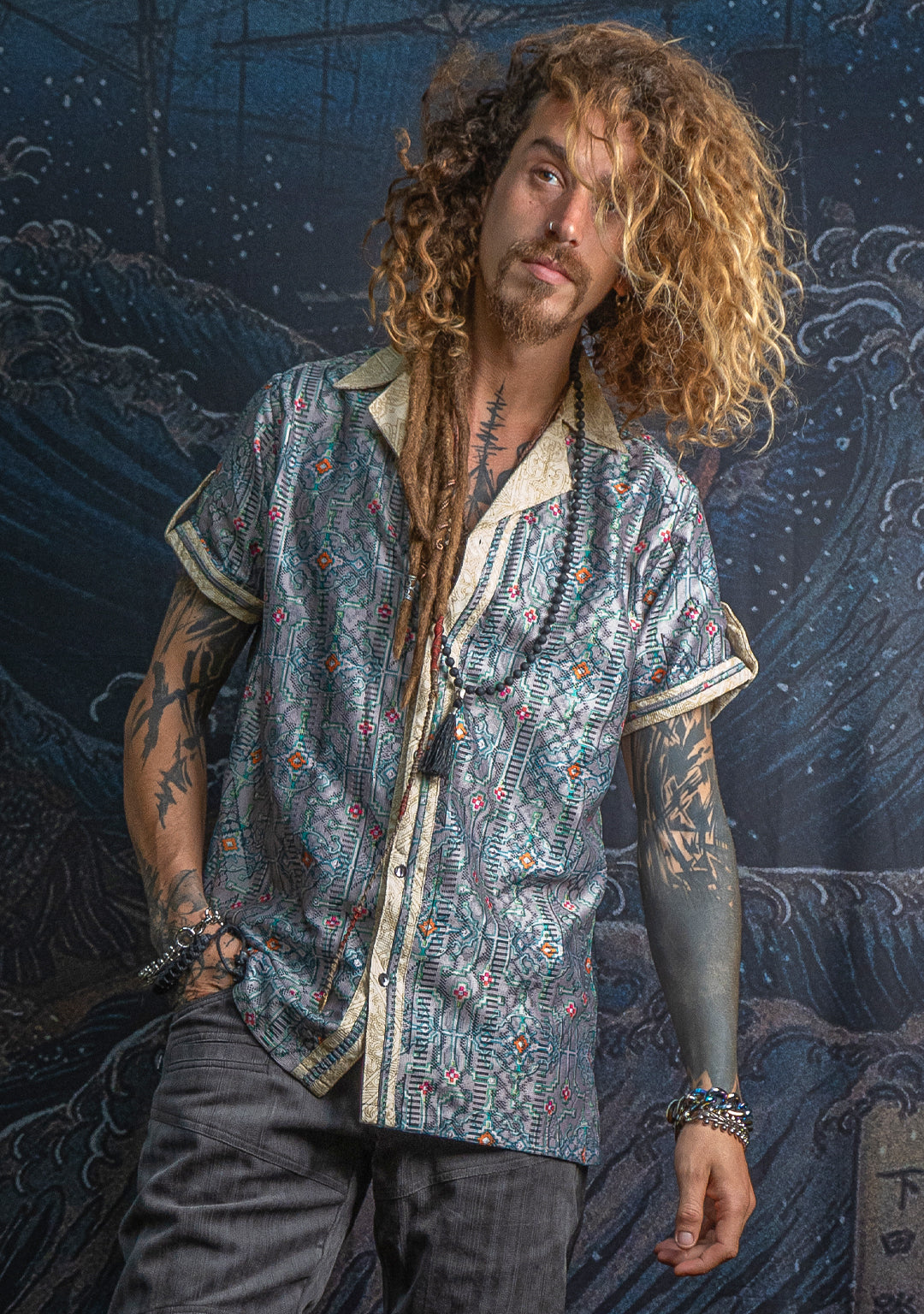 Shirt Men DOLCE Half Sleeves / Lace Cream Border - HUIRRARIKA