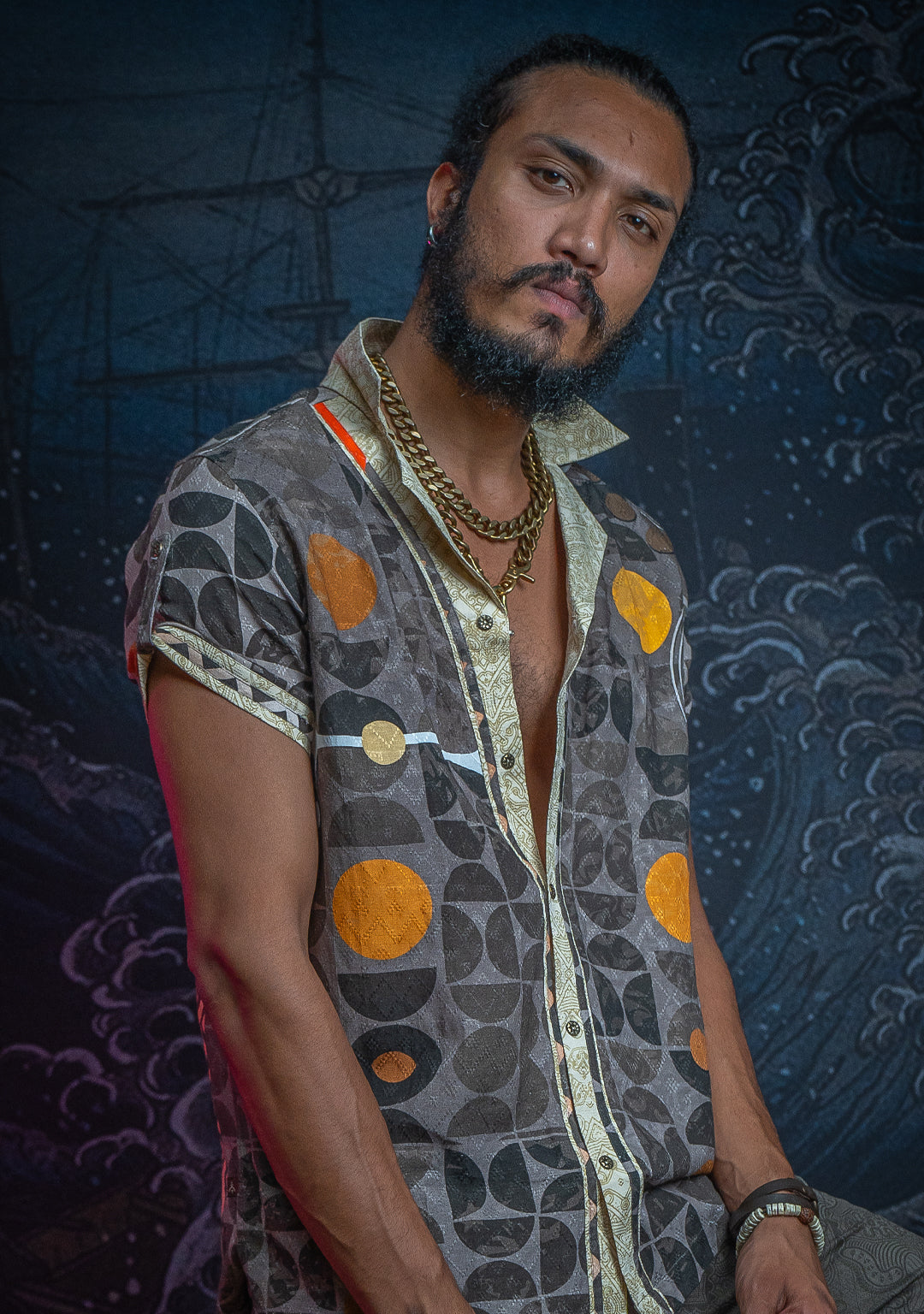 Shirt Men Half Sleeves / Organic Bio Farms Linen Jaquard - KINGCACAO Mayaz