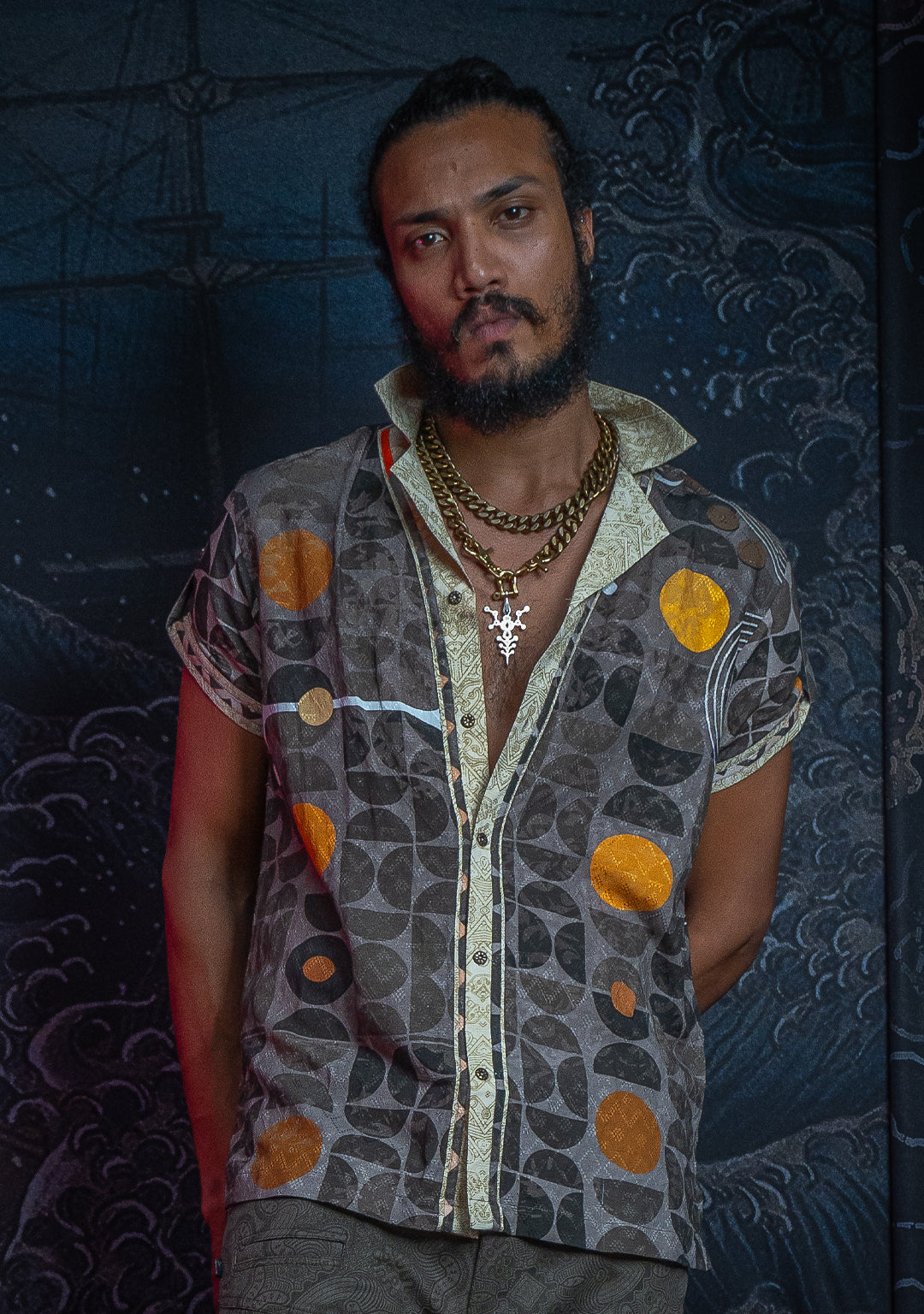 Shirt Men Half Sleeves / Organic Bio Farms Linen Jaquard - KINGCACAO Mayaz