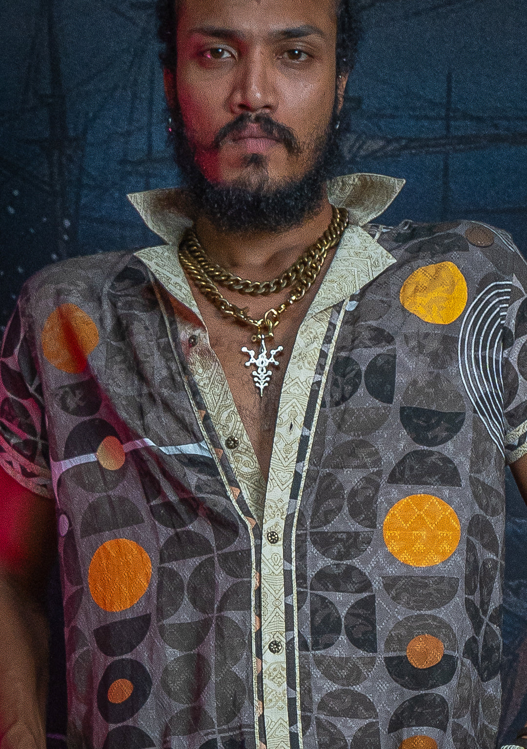 Shirt Men Half Sleeves / Organic Bio Farms Linen Jaquard - KINGCACAO Mayaz