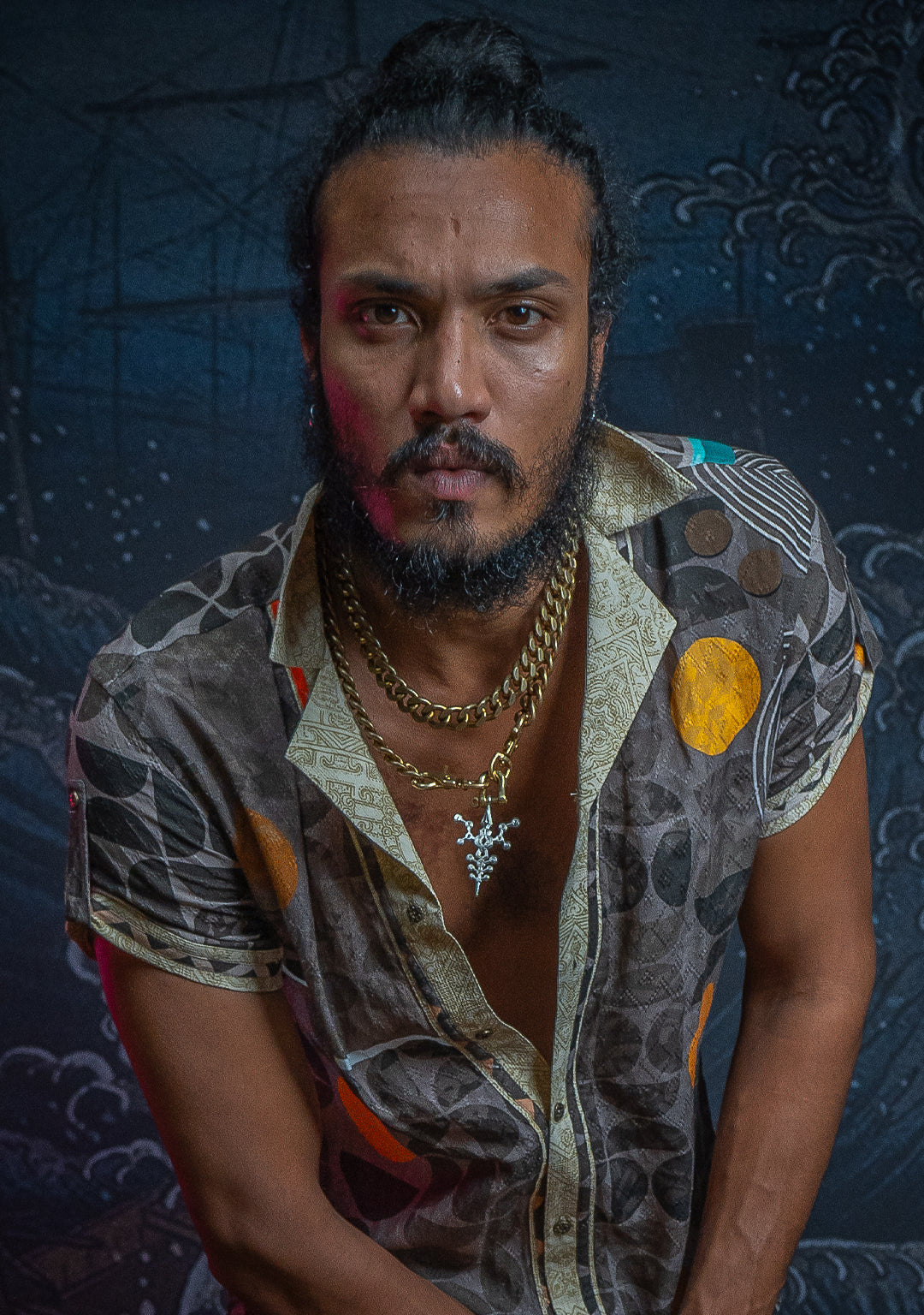 Shirt Men Half Sleeves / Organic Bio Farms Linen Jaquard - KINGCACAO Mayaz