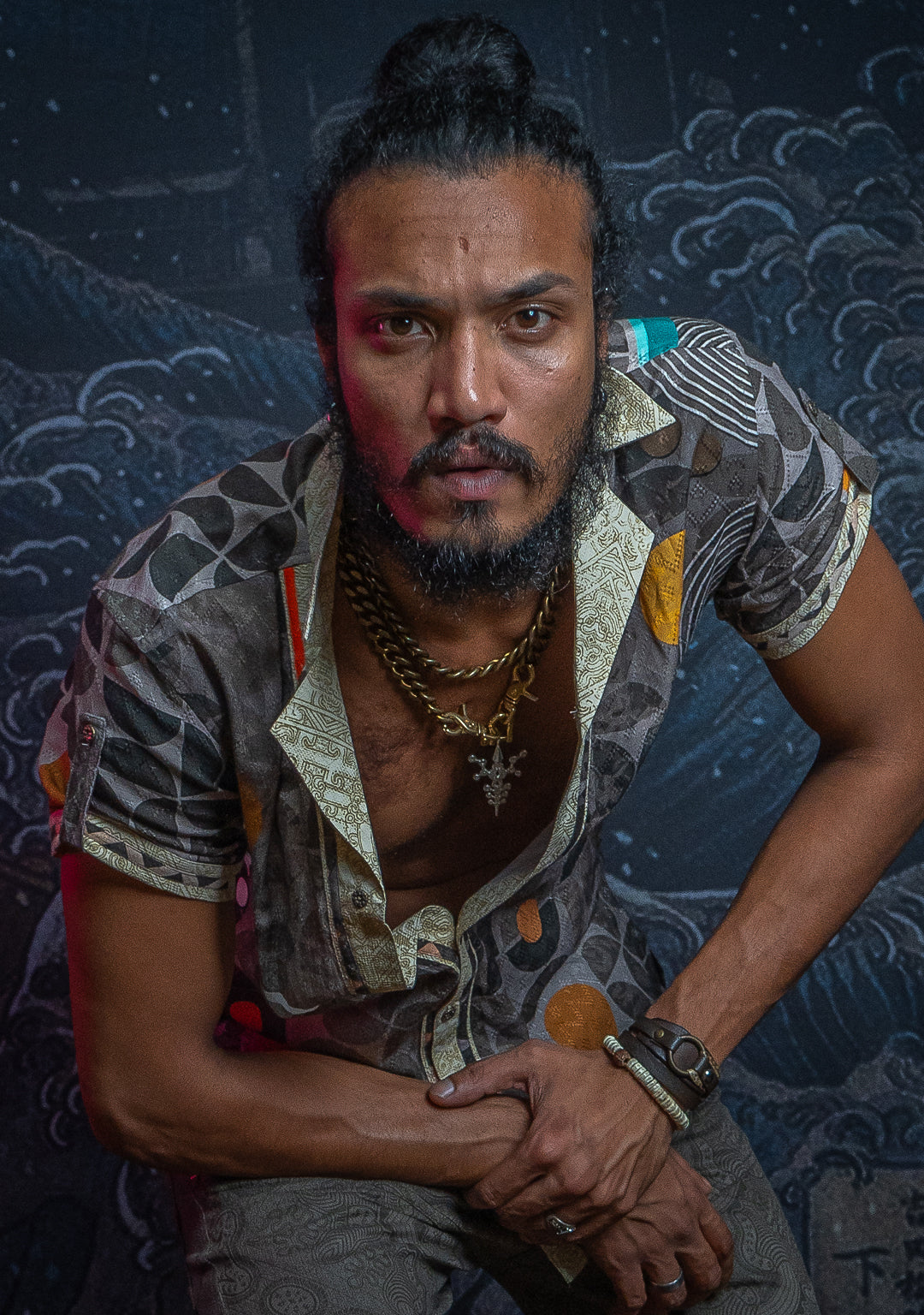 Shirt Men Half Sleeves / Organic Bio Farms Linen Jaquard - KINGCACAO Mayaz