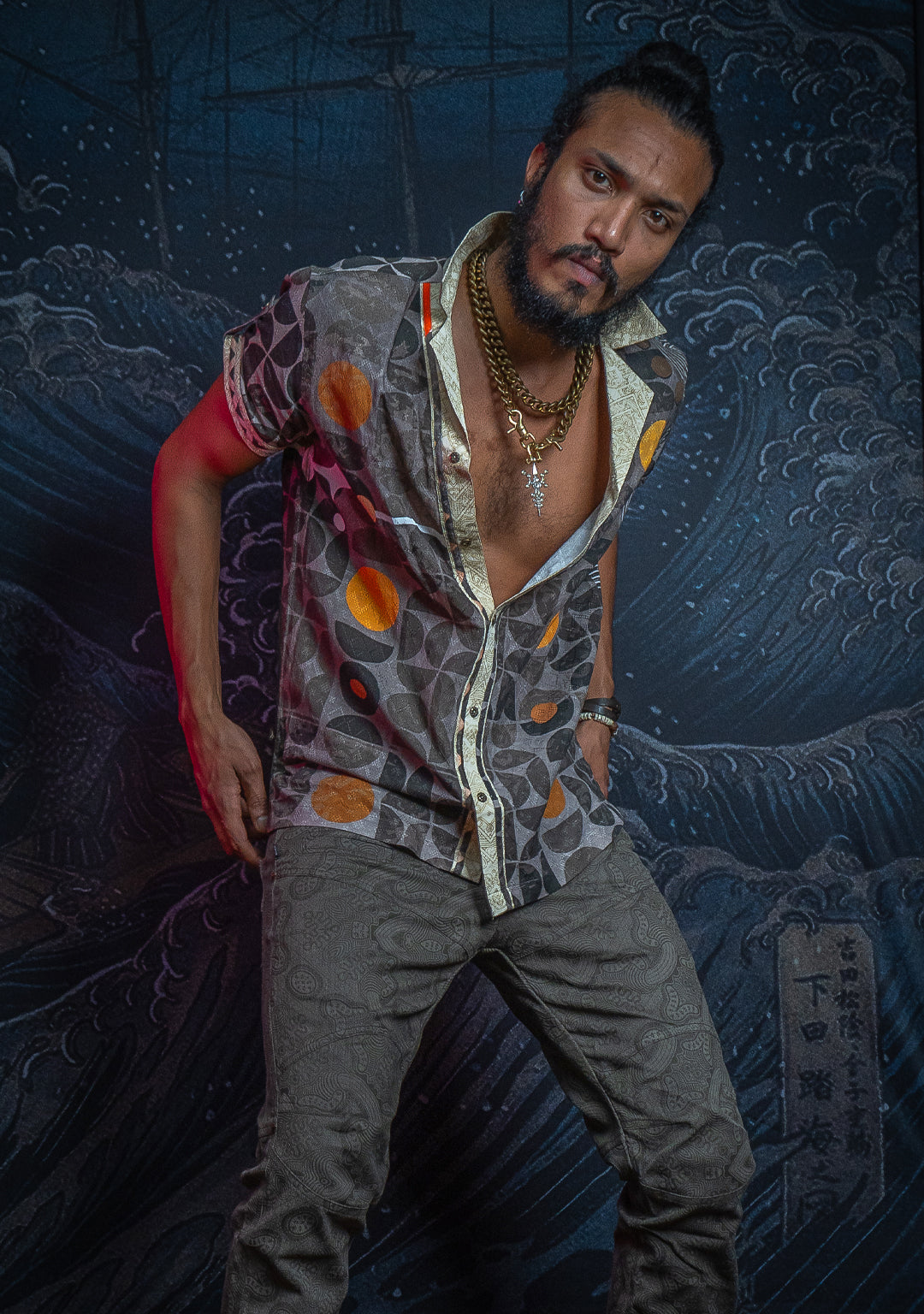 Shirt Men Half Sleeves / Organic Bio Farms Linen Jaquard - KINGCACAO Mayaz