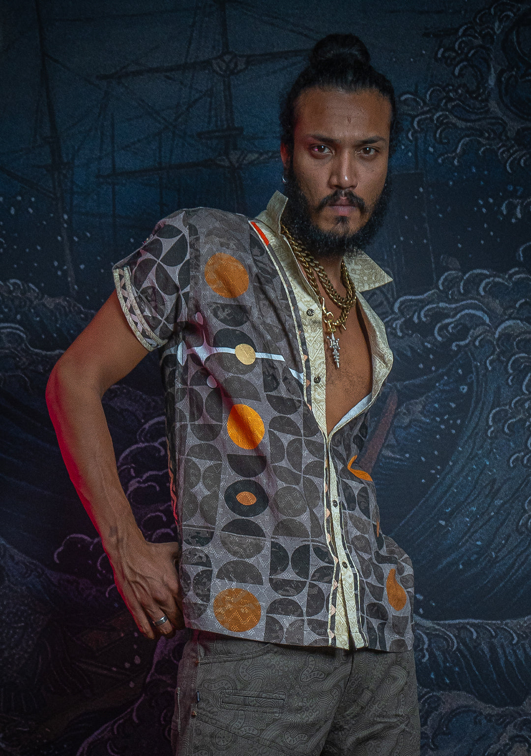 Shirt Men Half Sleeves / Organic Bio Farms Linen Jaquard - KINGCACAO Mayaz