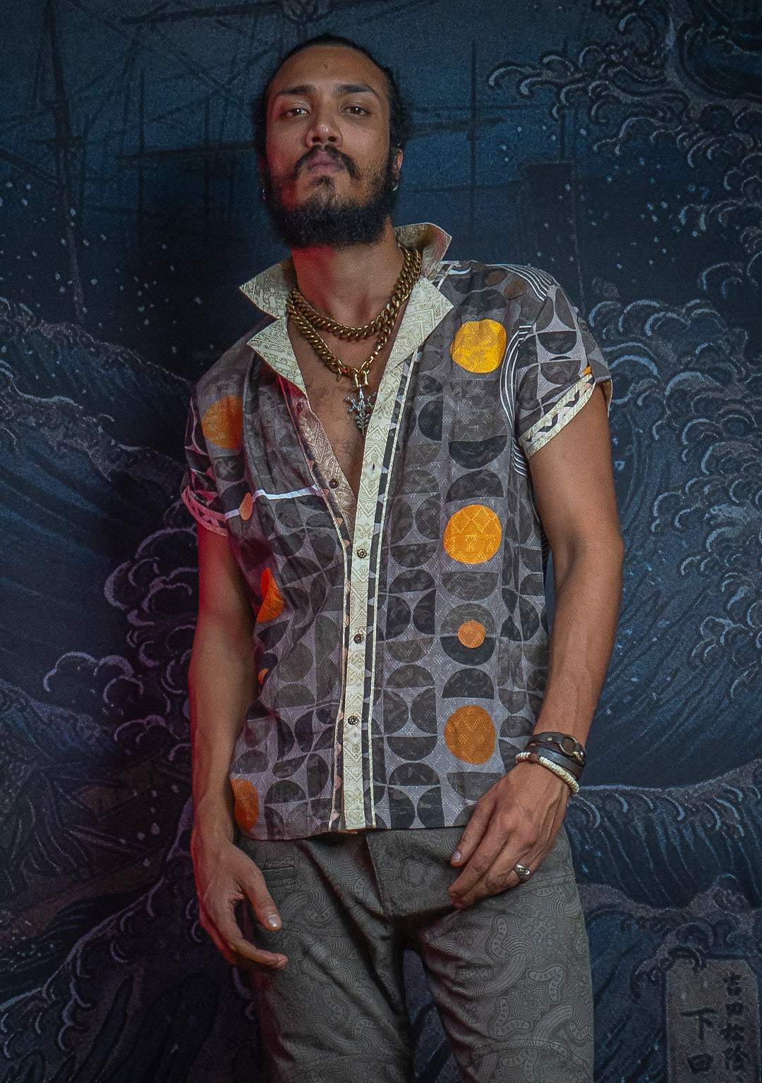 Shirt Men Half Sleeves / Organic Bio Farms Linen Jaquard - KINGCACAO Mayaz