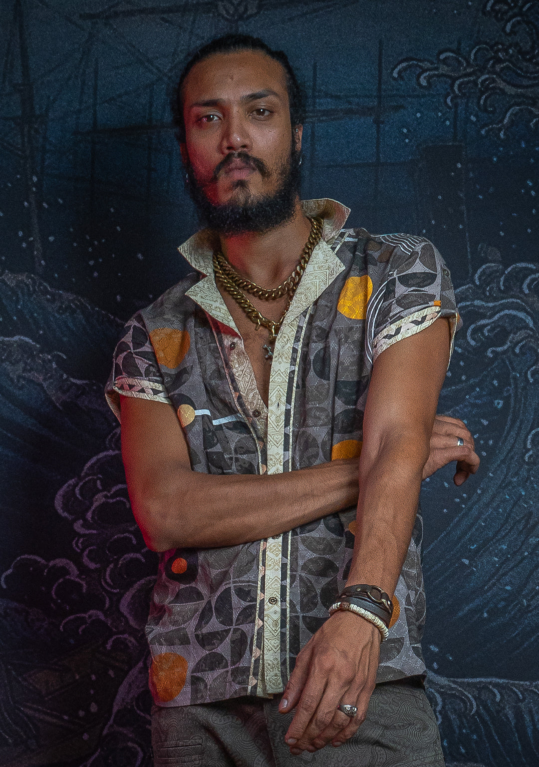 Shirt Men Half Sleeves / Organic Bio Farms Linen Jaquard - KINGCACAO Mayaz