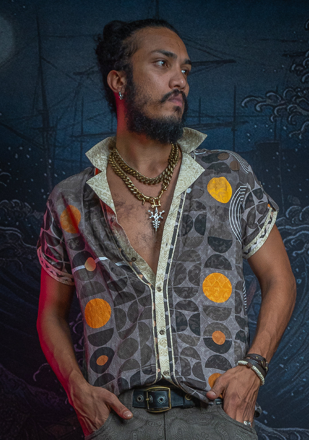 Shirt Men Half Sleeves / Organic Bio Farms Linen Jaquard - KINGCACAO Mayaz