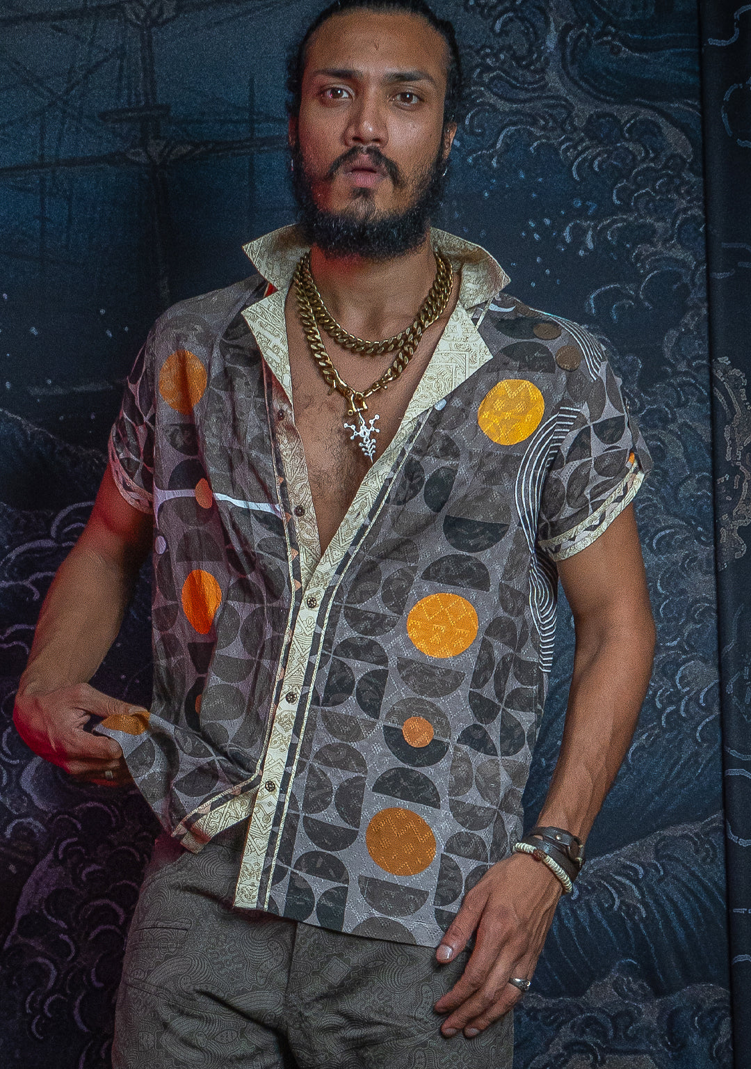 Shirt Men Half Sleeves / Organic Bio Farms Linen Jaquard - KINGCACAO Mayaz