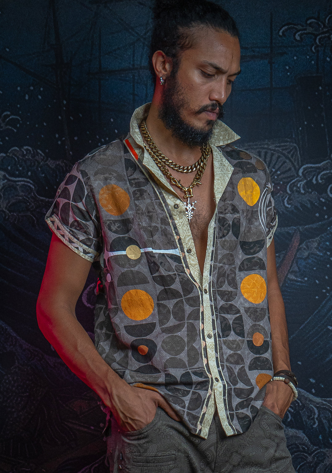 Shirt Men Half Sleeves / Organic Bio Farms Linen Jaquard - KINGCACAO Mayaz