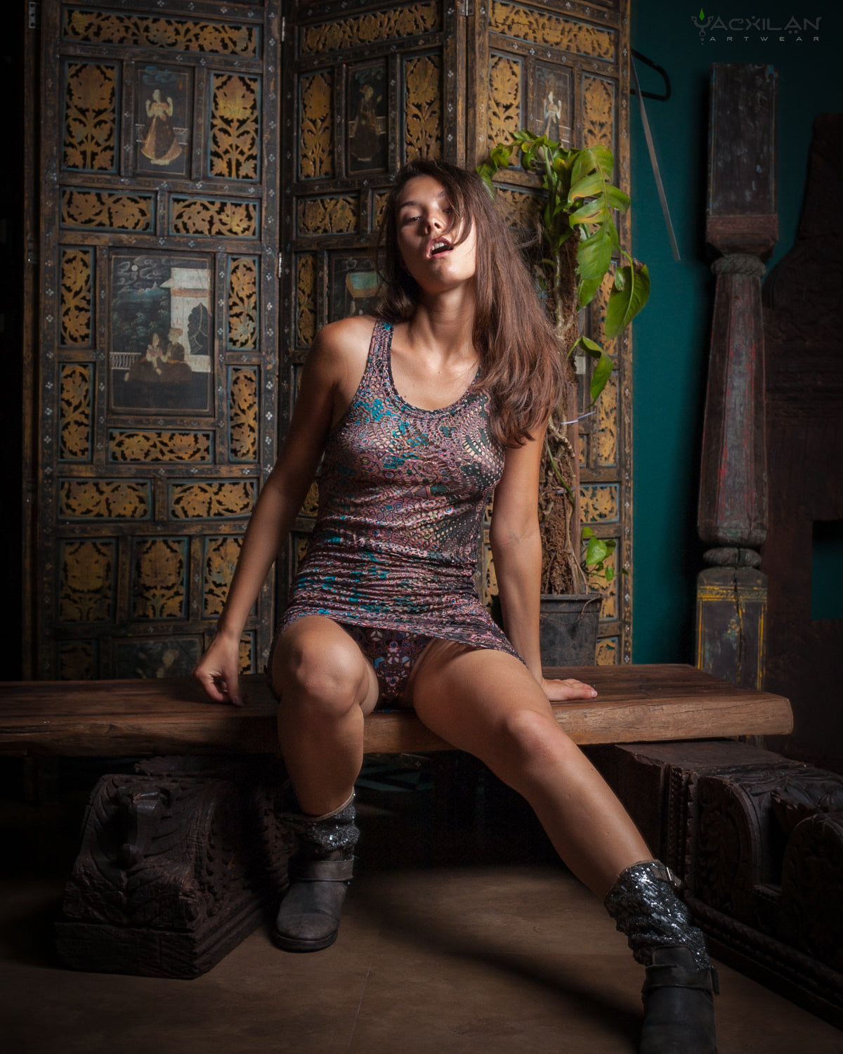 Mini Fitted Dress / Stretchy Lace Waves Holes - ATLANTHEON