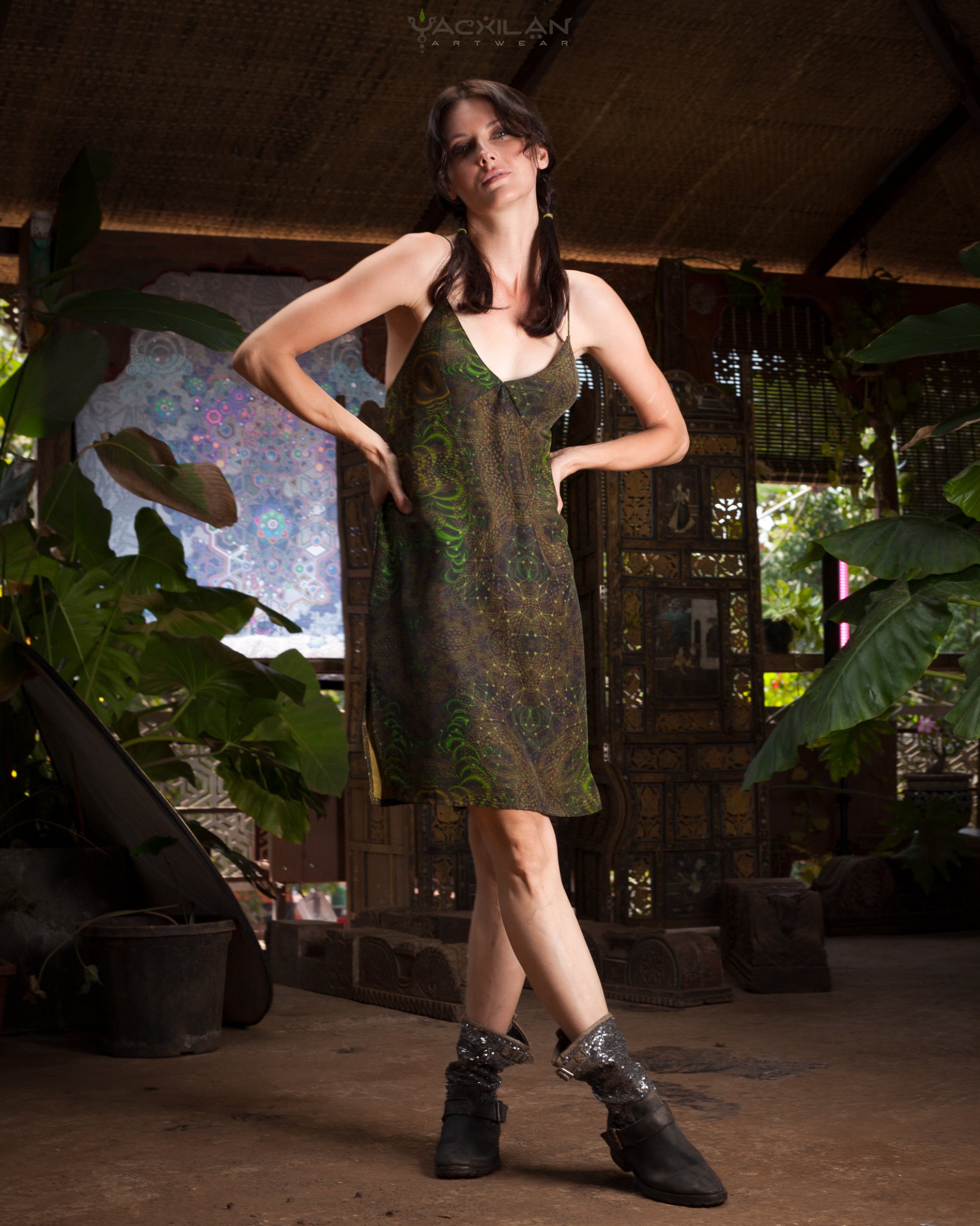 Midi Dress / Chinese Silk  - ENTMOOT Kaki