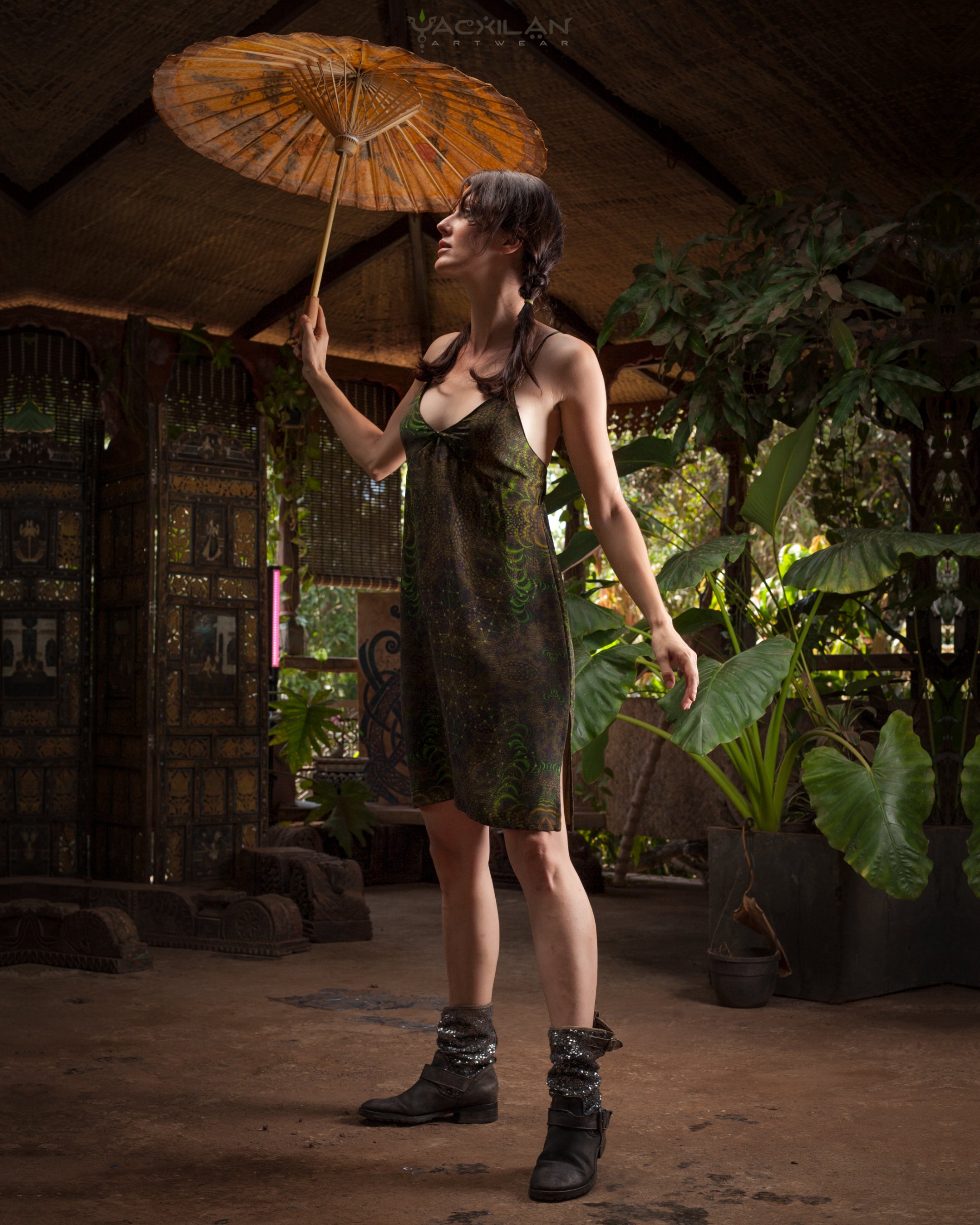 Midi Dress / Chinese Silk  - ENTMOOT Kaki
