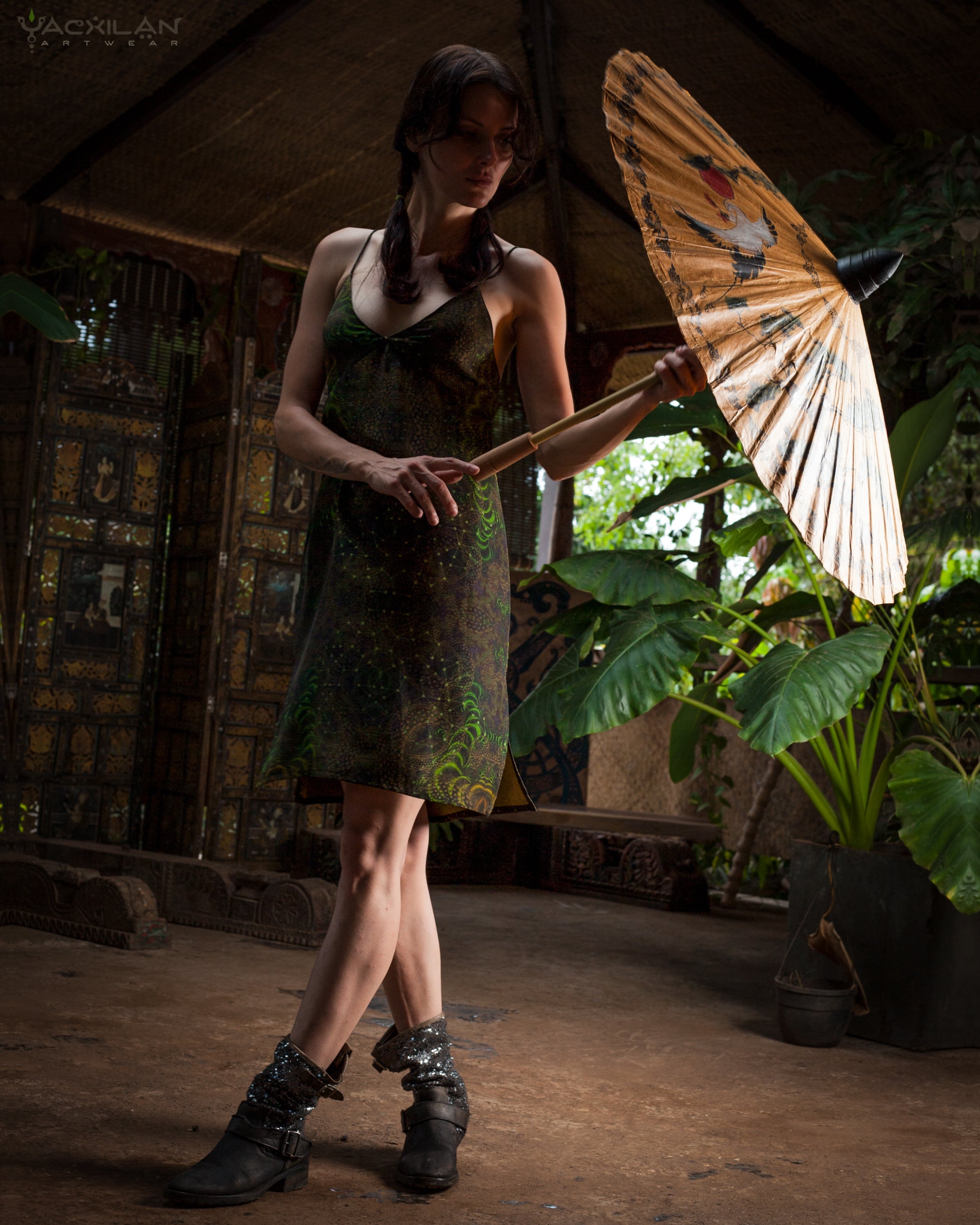 Midi Dress / Chinese Silk  - ENTMOOT Kaki
