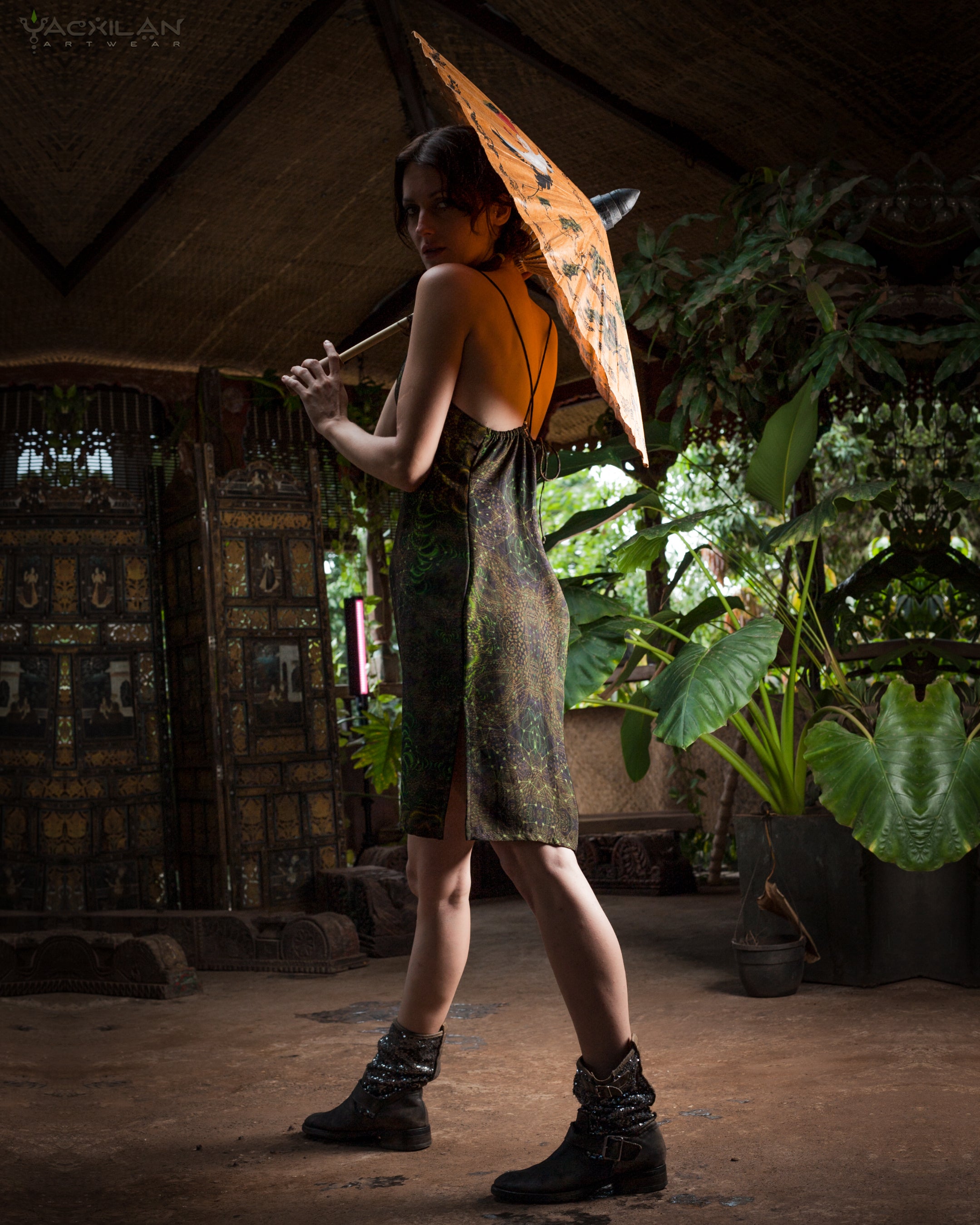 Midi Dress / Chinese Silk  - ENTMOOT Kaki