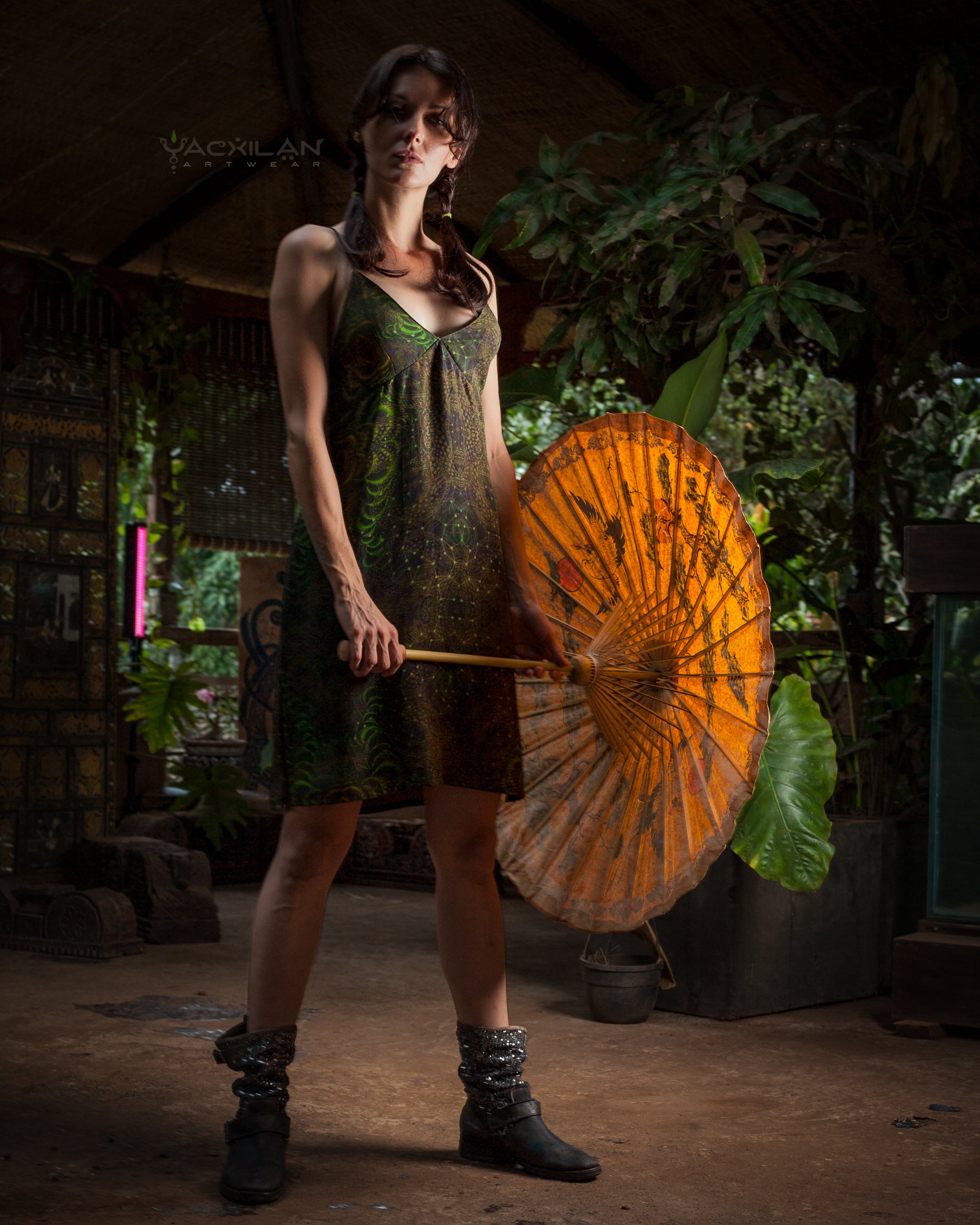 Midi Dress / Chinese Silk  - ENTMOOT Kaki