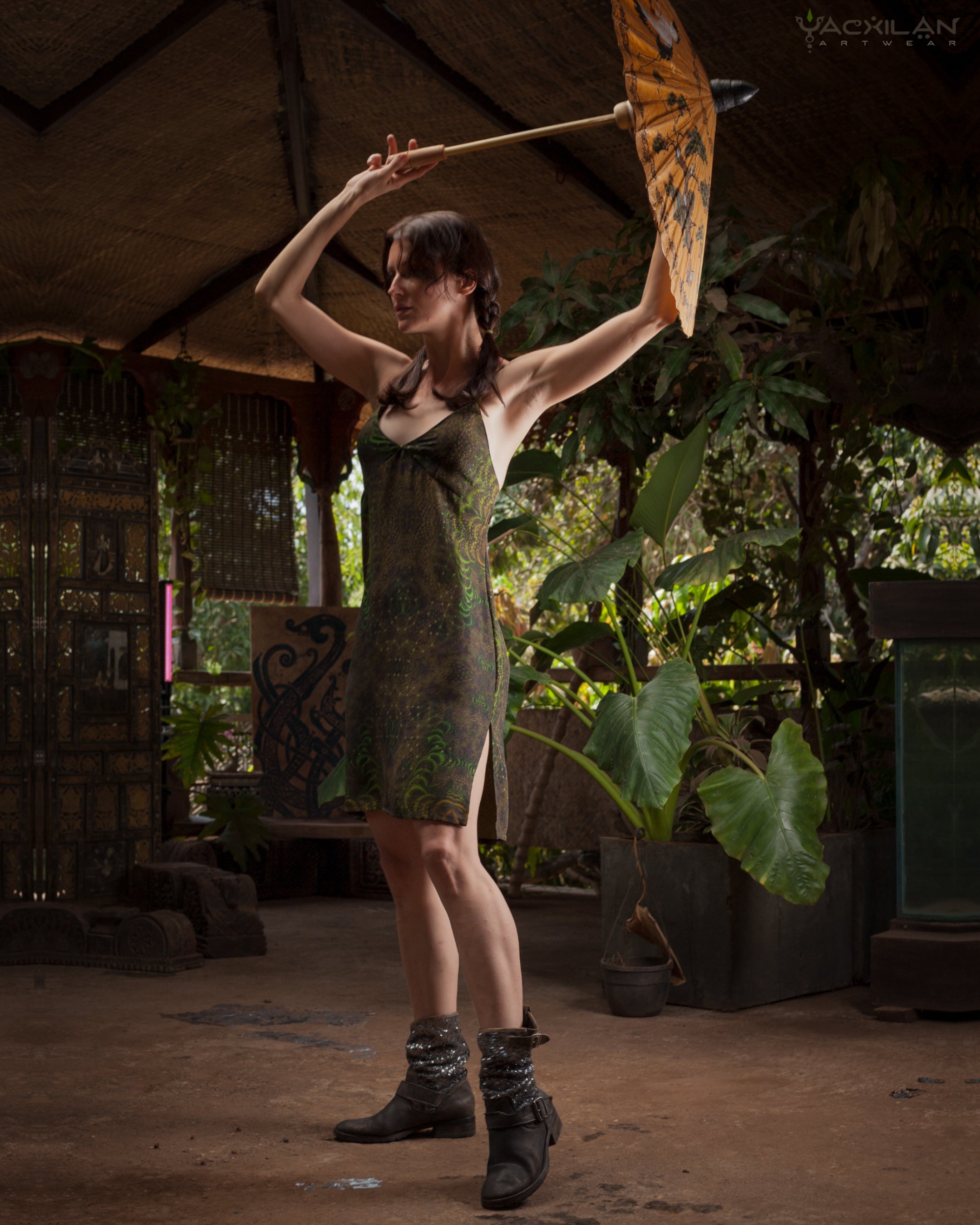 Midi Dress / Chinese Silk  - ENTMOOT Kaki