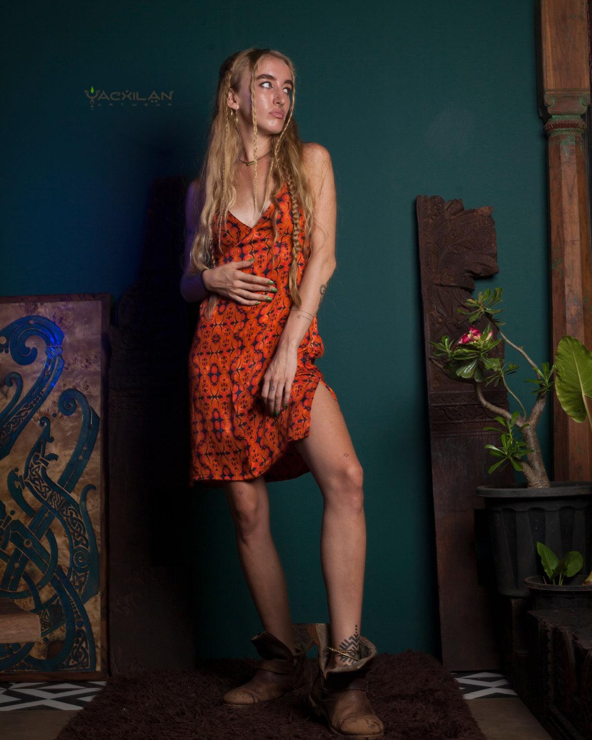 Chinese Silk Dress - Orange REDER - Yacxilan Artwear