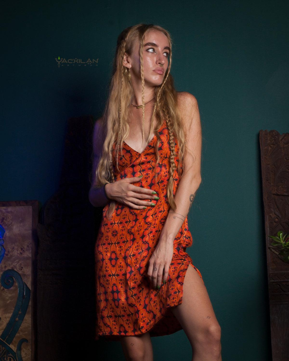 Chinese Silk Dress - Orange REDER - Yacxilan Artwear