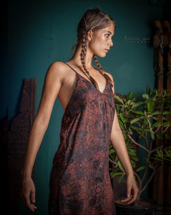 Chinese Silk Dress - Flower SERPENTS N LADDERS - Yacxilan Artwear