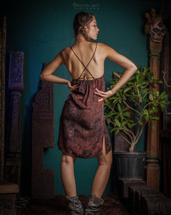 Chinese Silk Dress - Flower SERPENTS N LADDERS - Yacxilan Artwear