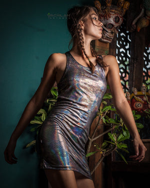 Fitted Dress - PSYCHEDELIKA GALACTIKA Holographic Silver
