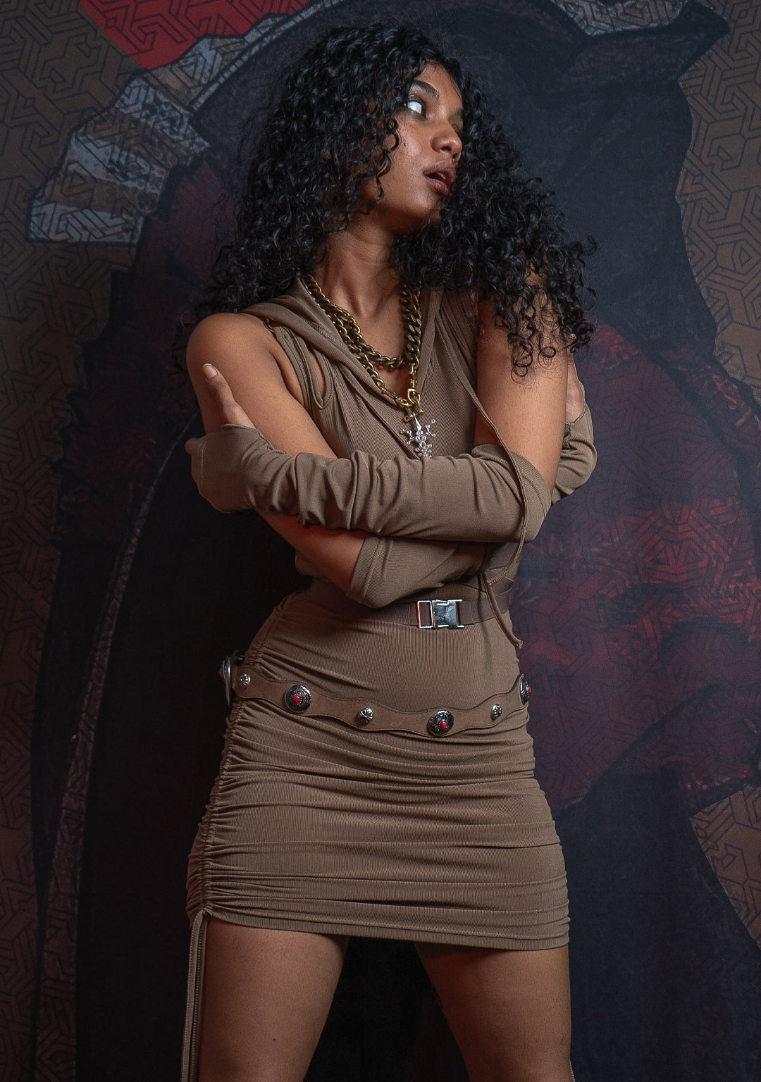 Mini Dress /Knits - Hooded Buckles DUNEDAIN